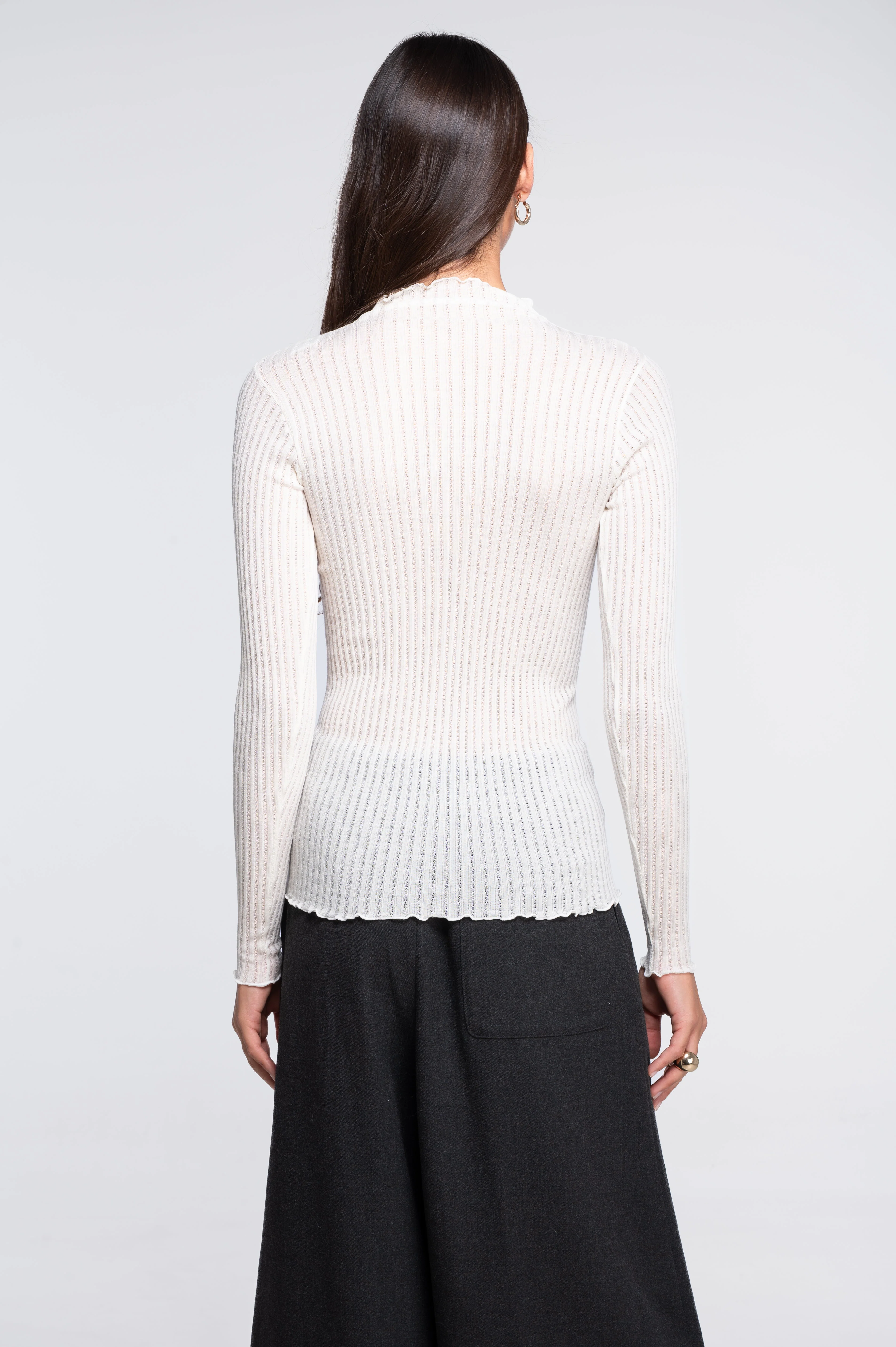 Long sleeves mock neck shirt in ajouré wool and silk 7494 - Image 14