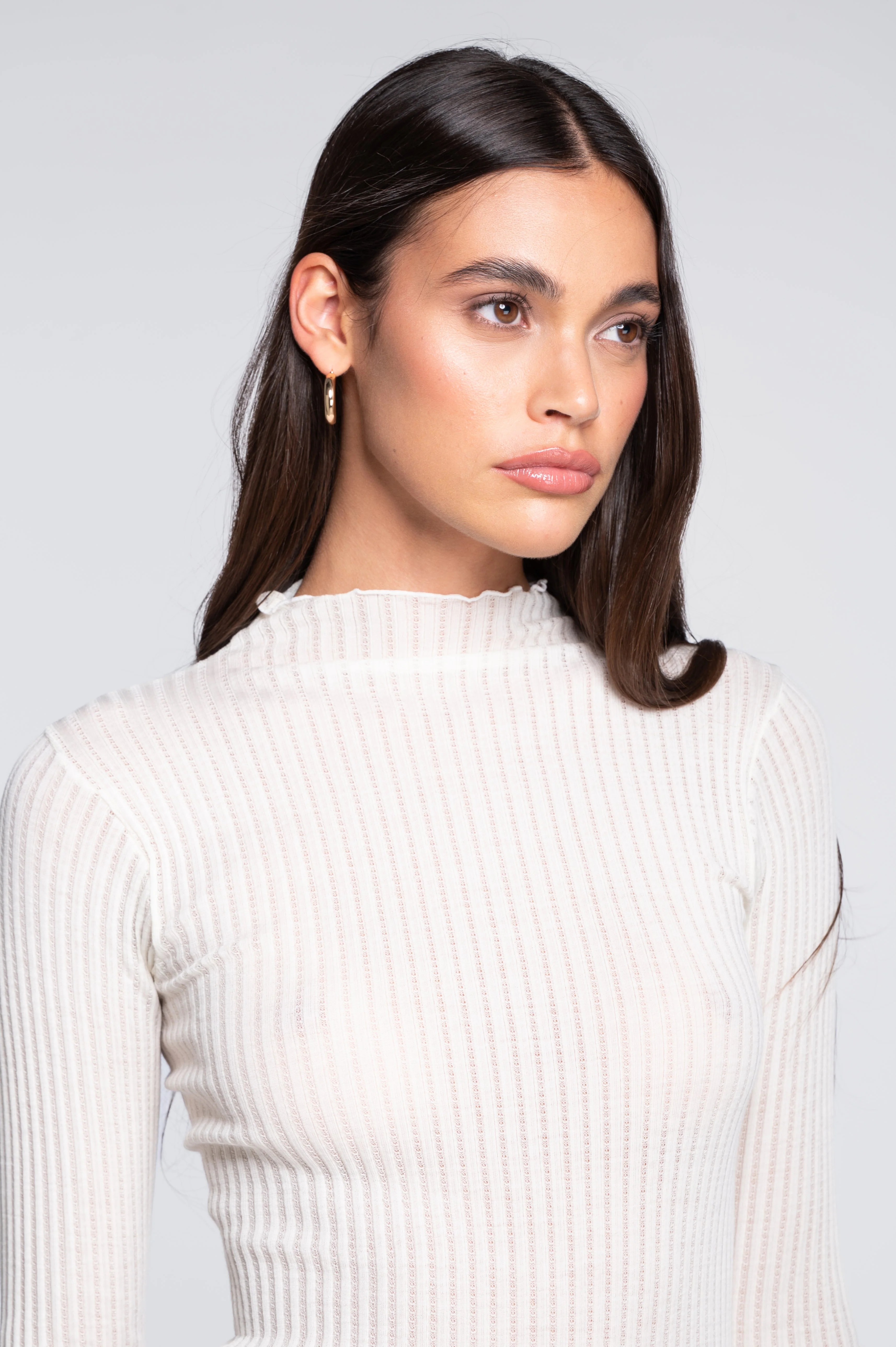 Long sleeves mock neck shirt in ajouré wool and silk 7494 - Image 15