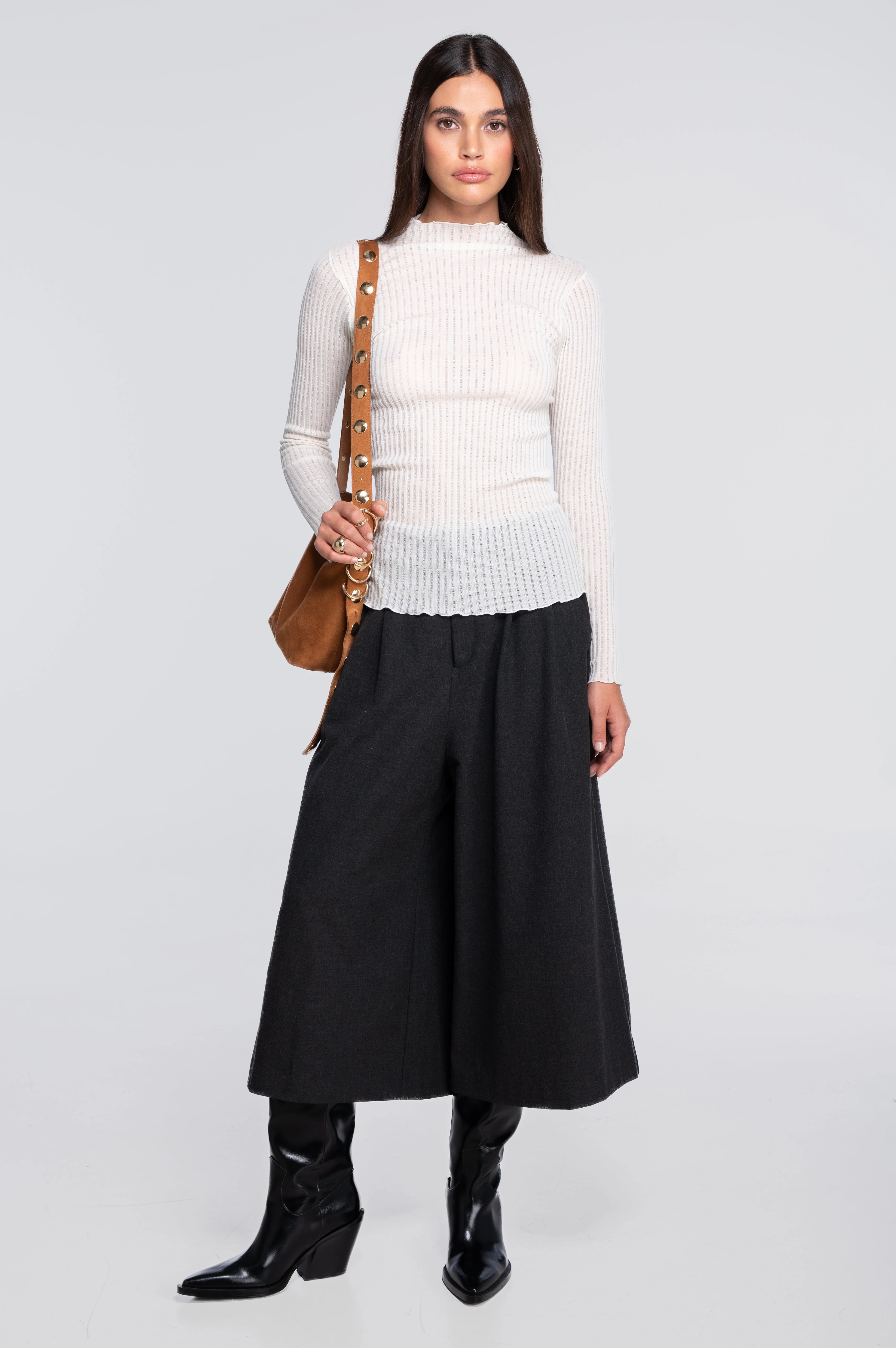 Long sleeves mock neck shirt in ajouré wool and silk 7494 - Image 16