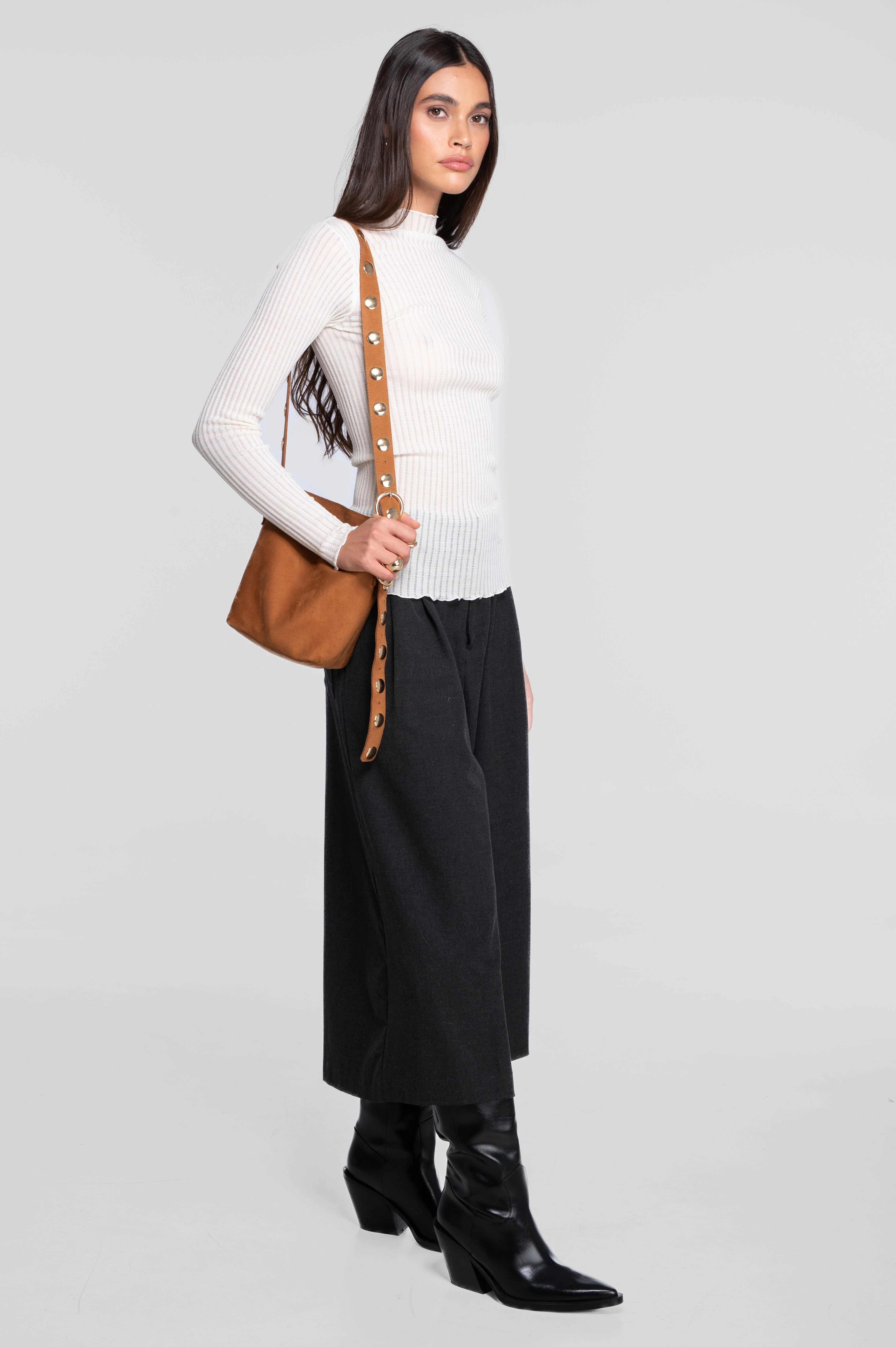 Long sleeves mock neck shirt in ajouré wool and silk 7494 - Image 17