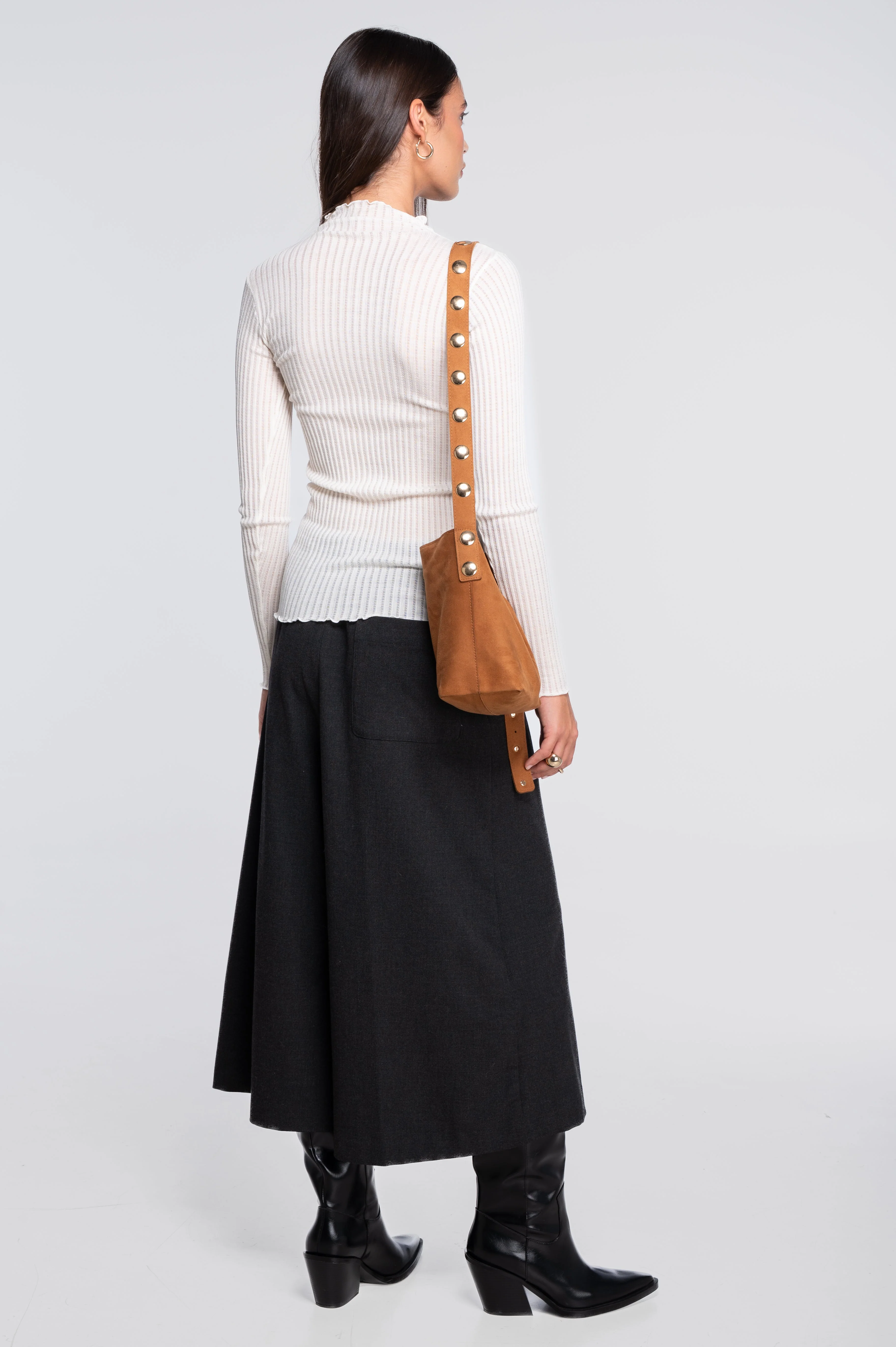 Long sleeves mock neck shirt in ajouré wool and silk 7494 - Image 18