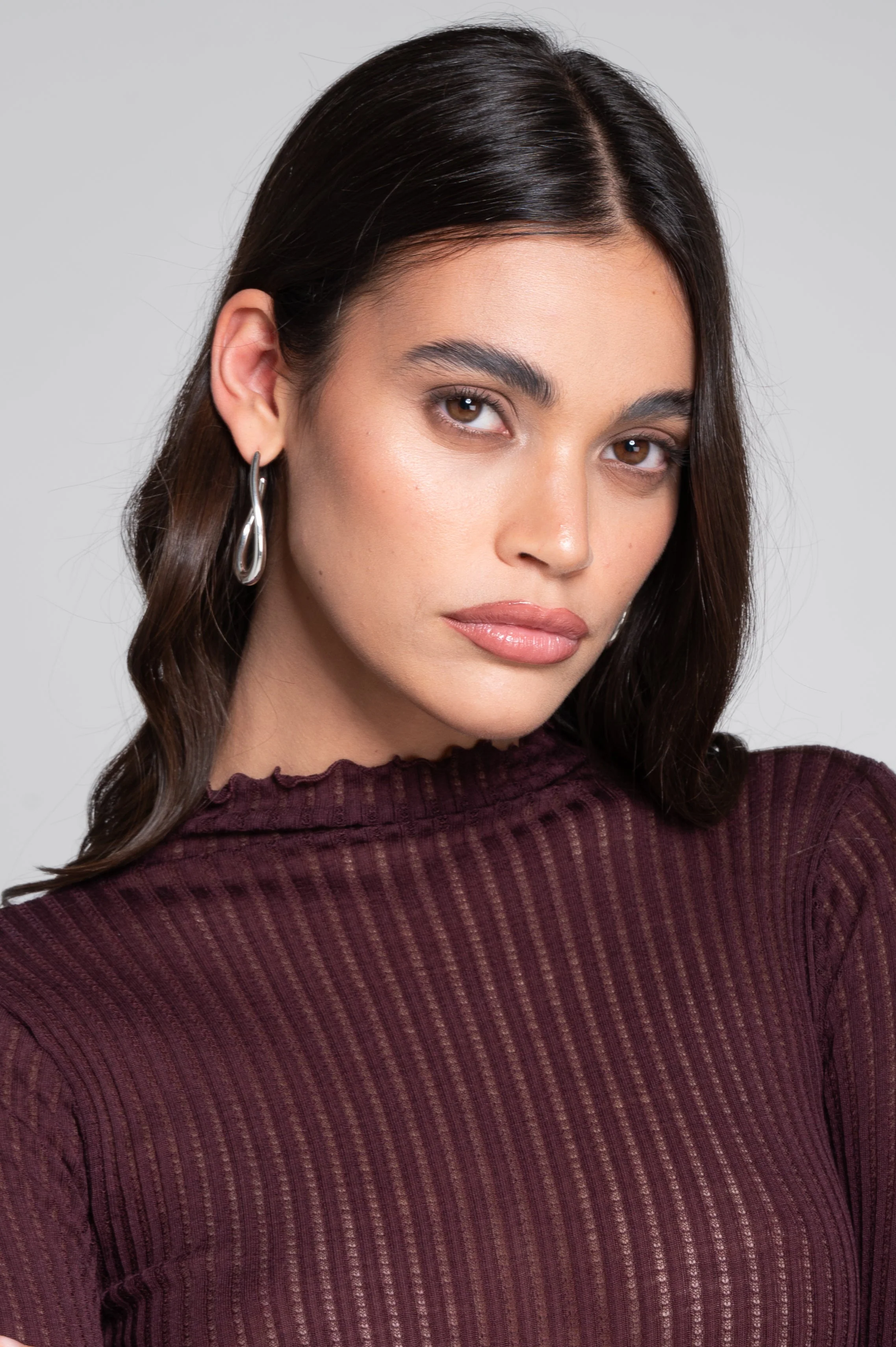 Long sleeves mock neck shirt in ajouré wool and silk 7494 - Image 2