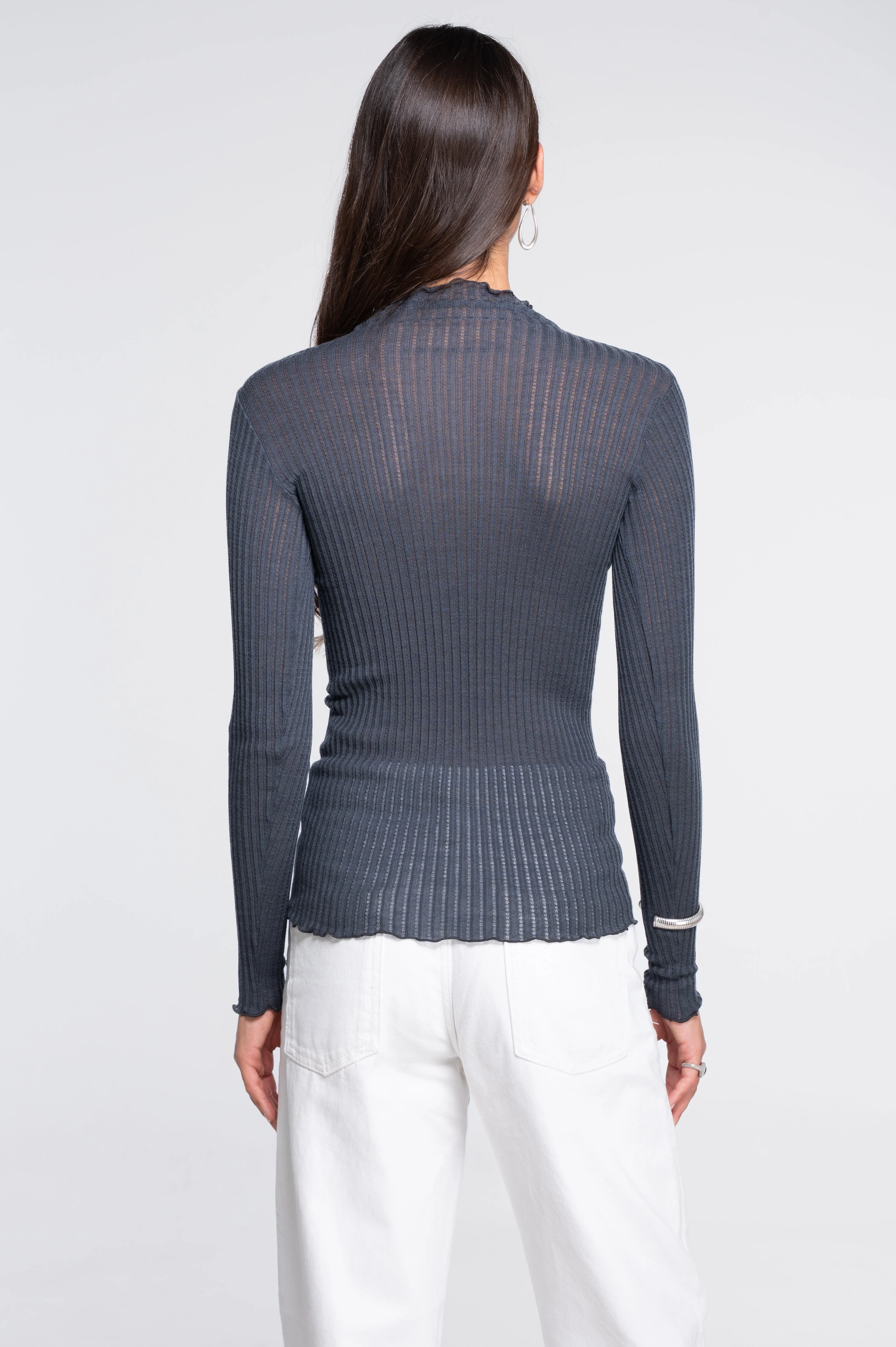 Long sleeves mock neck shirt in ajouré wool and silk 7494 - Image 20