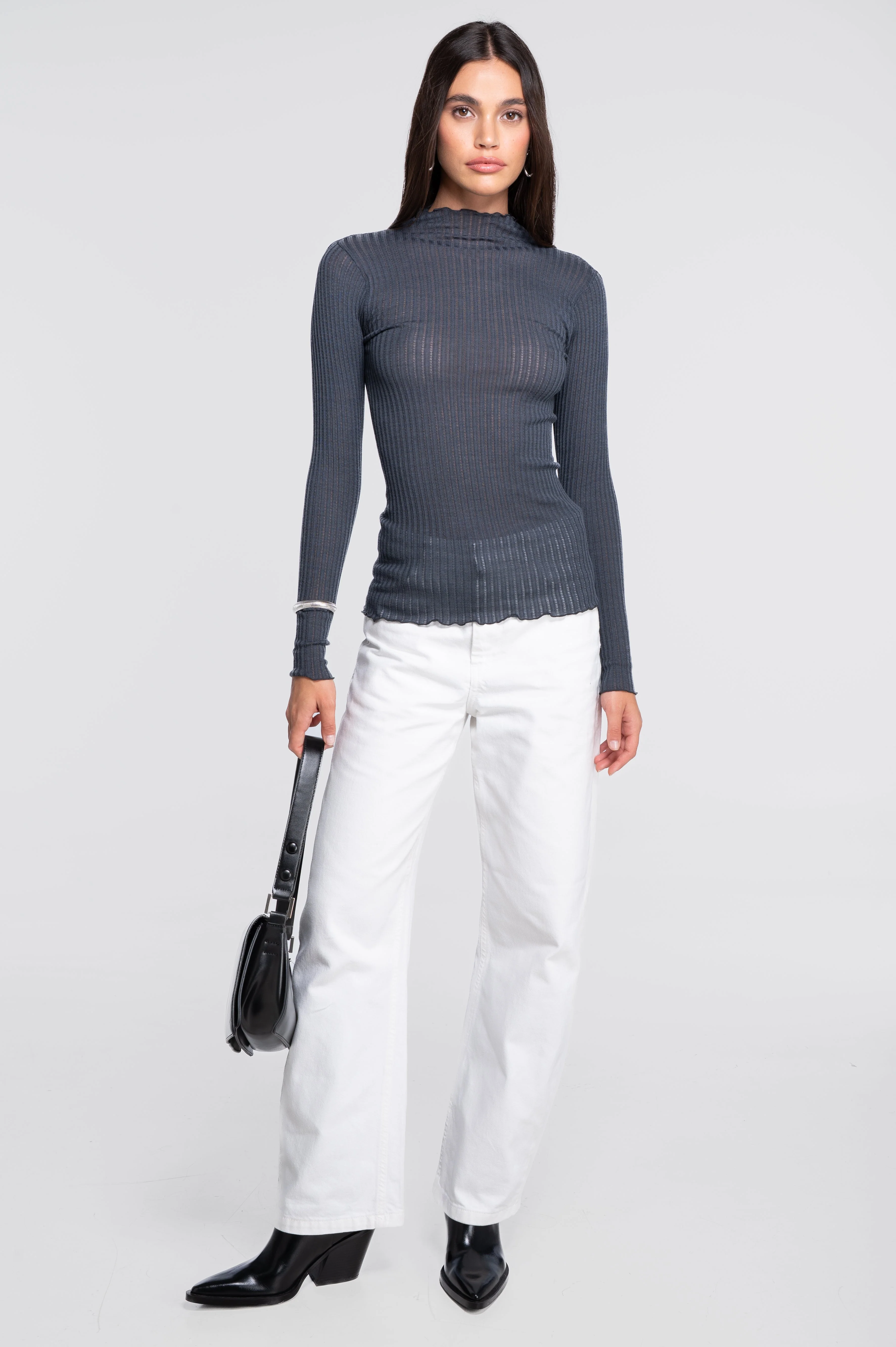 Long sleeves mock neck shirt in ajouré wool and silk 7494 - Image 22