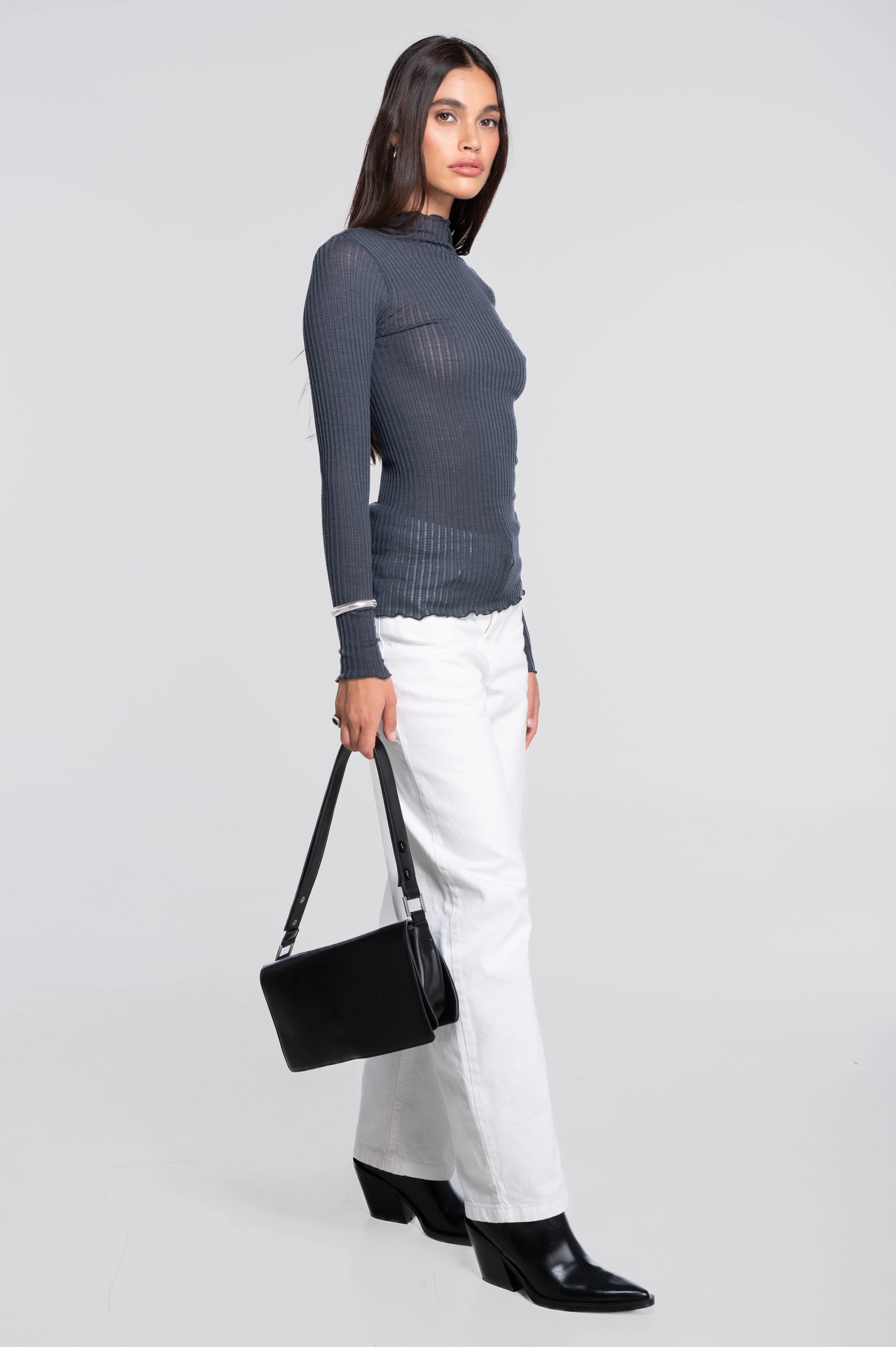 Long sleeves mock neck shirt in ajouré wool and silk 7494 - Image 23