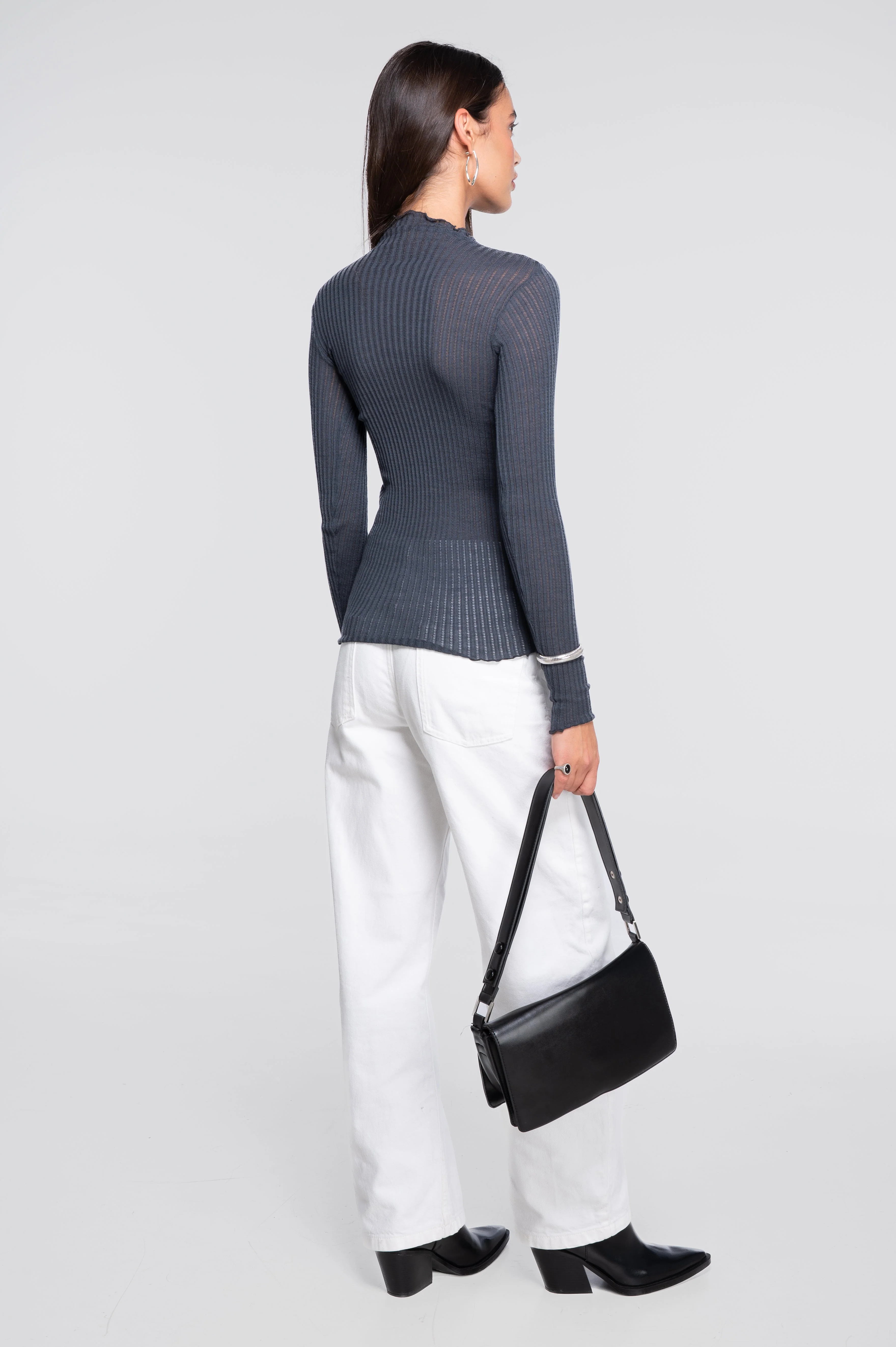 Long sleeves mock neck shirt in ajouré wool and silk 7494 - Image 24