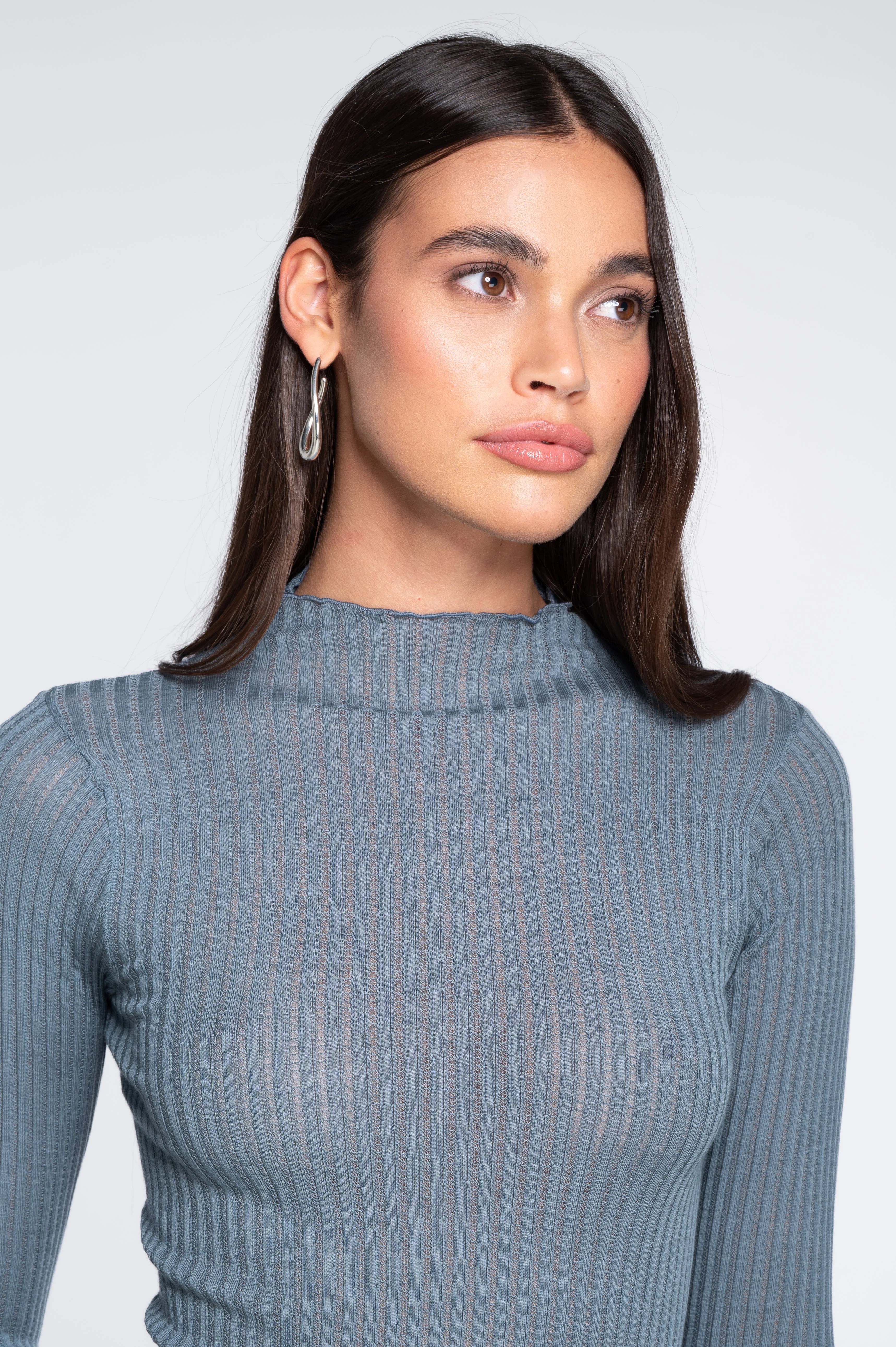 Long sleeves mock neck shirt in ajouré wool and silk 7494 - Image 27