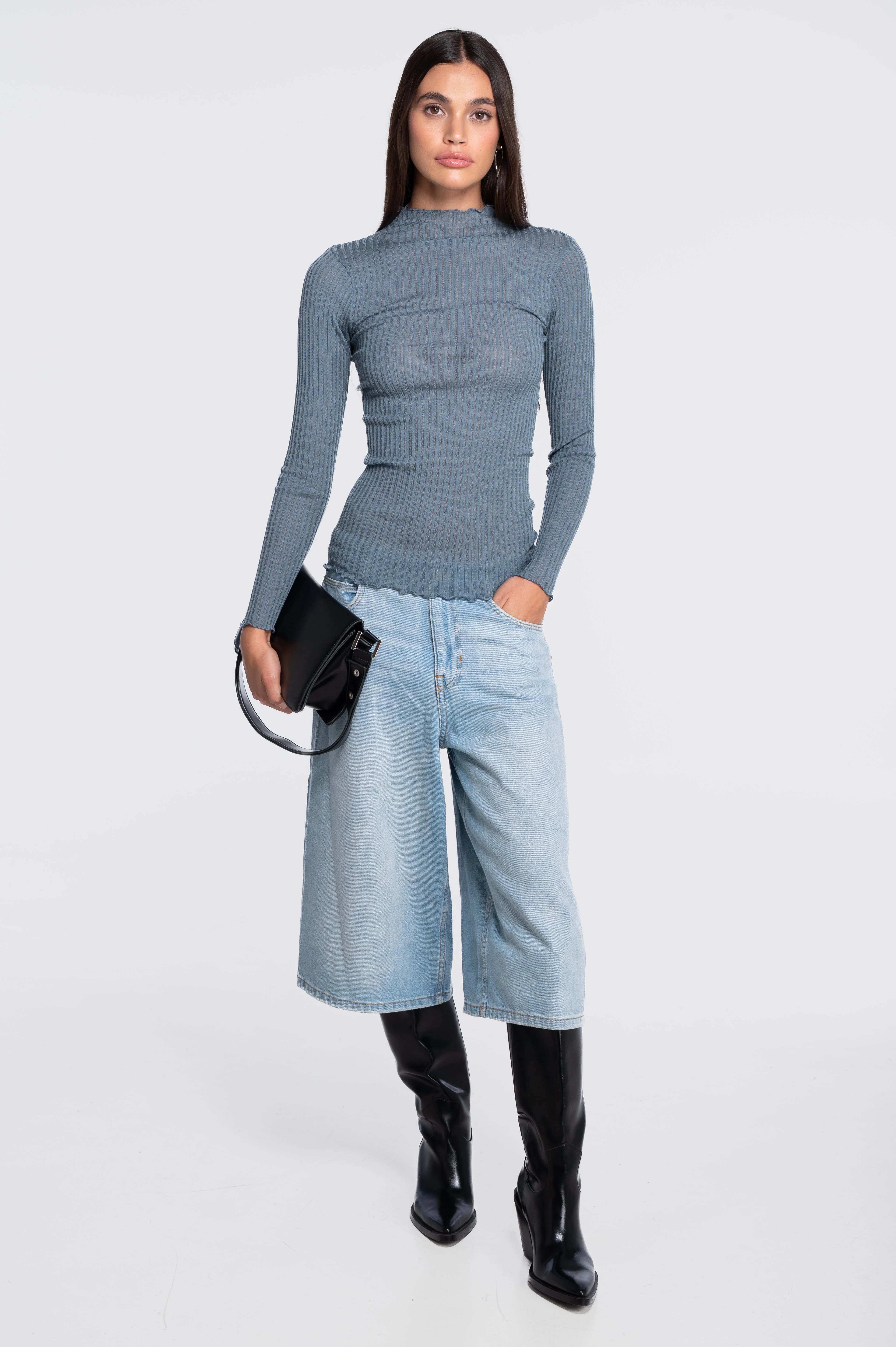 Long sleeves mock neck shirt in ajouré wool and silk 7494 - Image 28