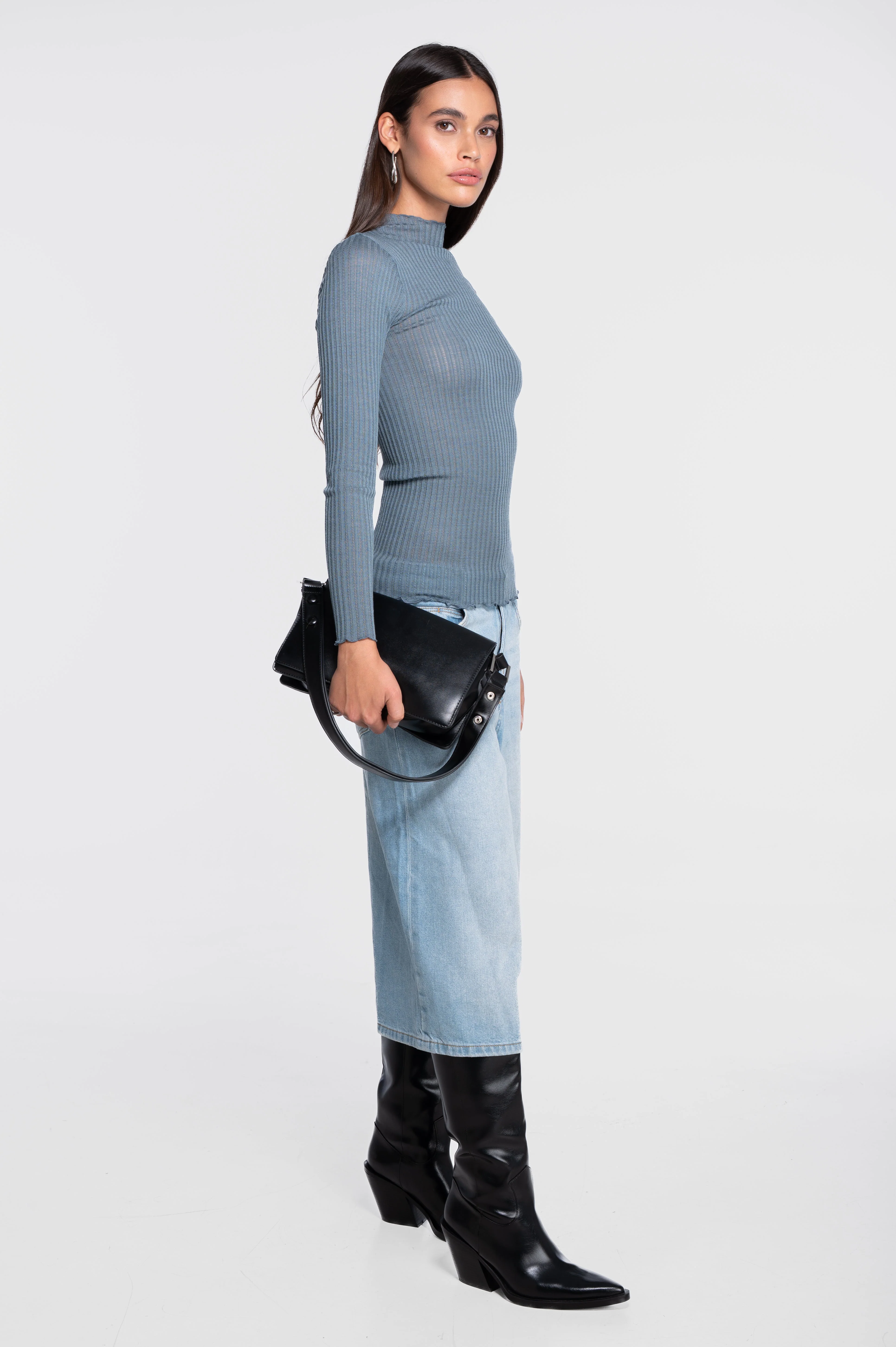 Long sleeves mock neck shirt in ajouré wool and silk 7494 - Image 29