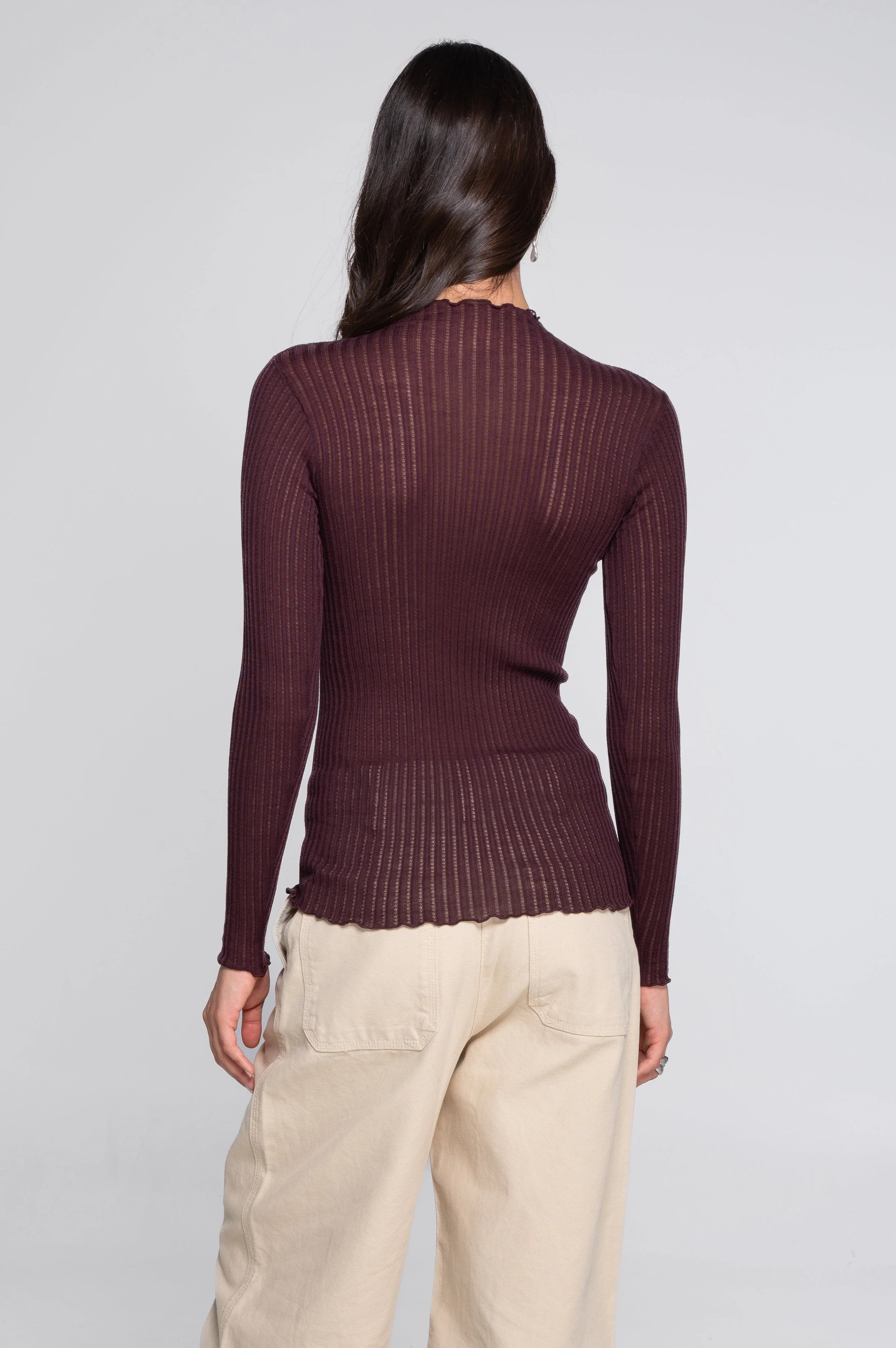 Long sleeves mock neck shirt in ajouré wool and silk 7494 - Image 3
