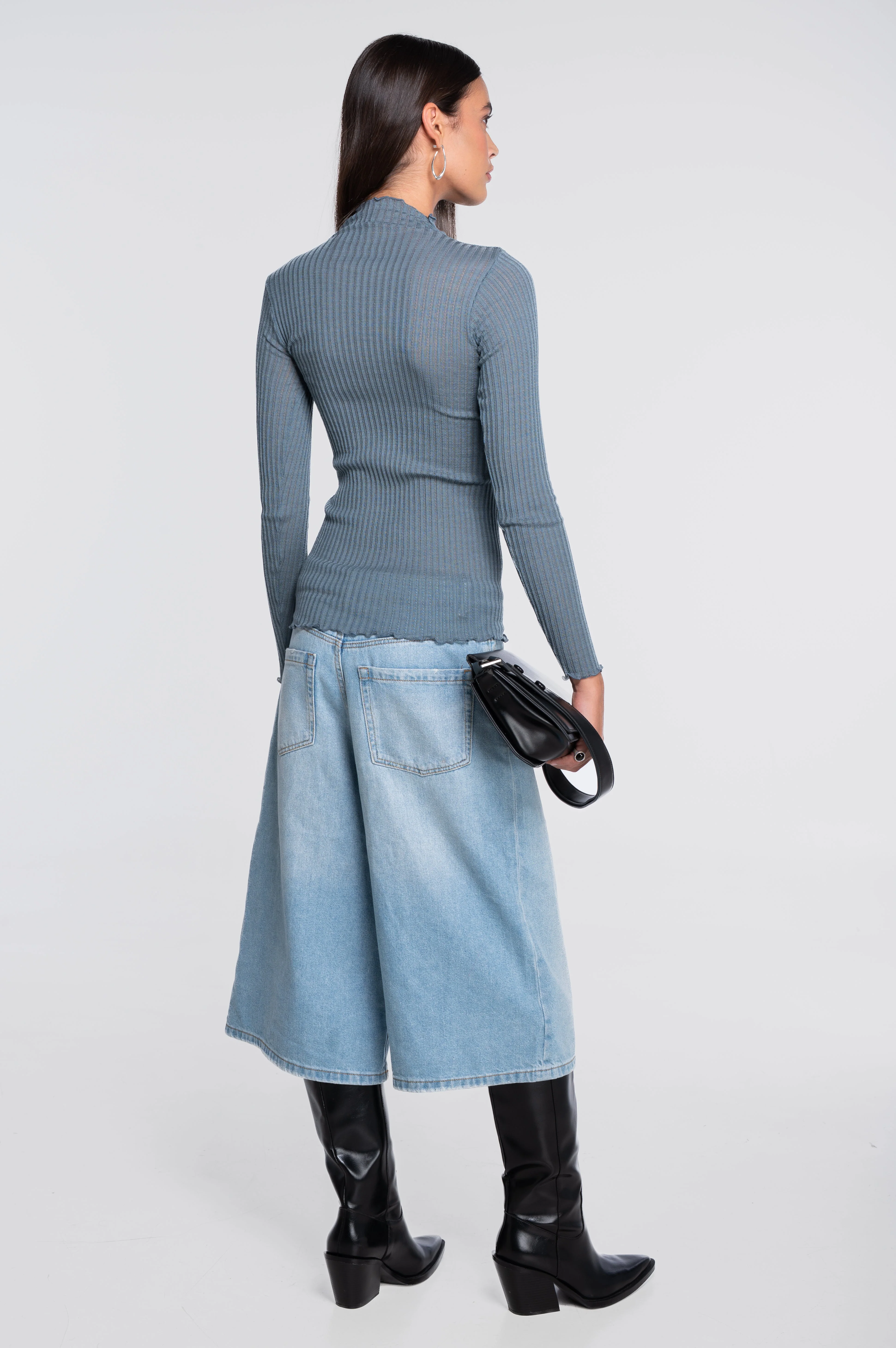 Long sleeves mock neck shirt in ajouré wool and silk 7494 - Image 30