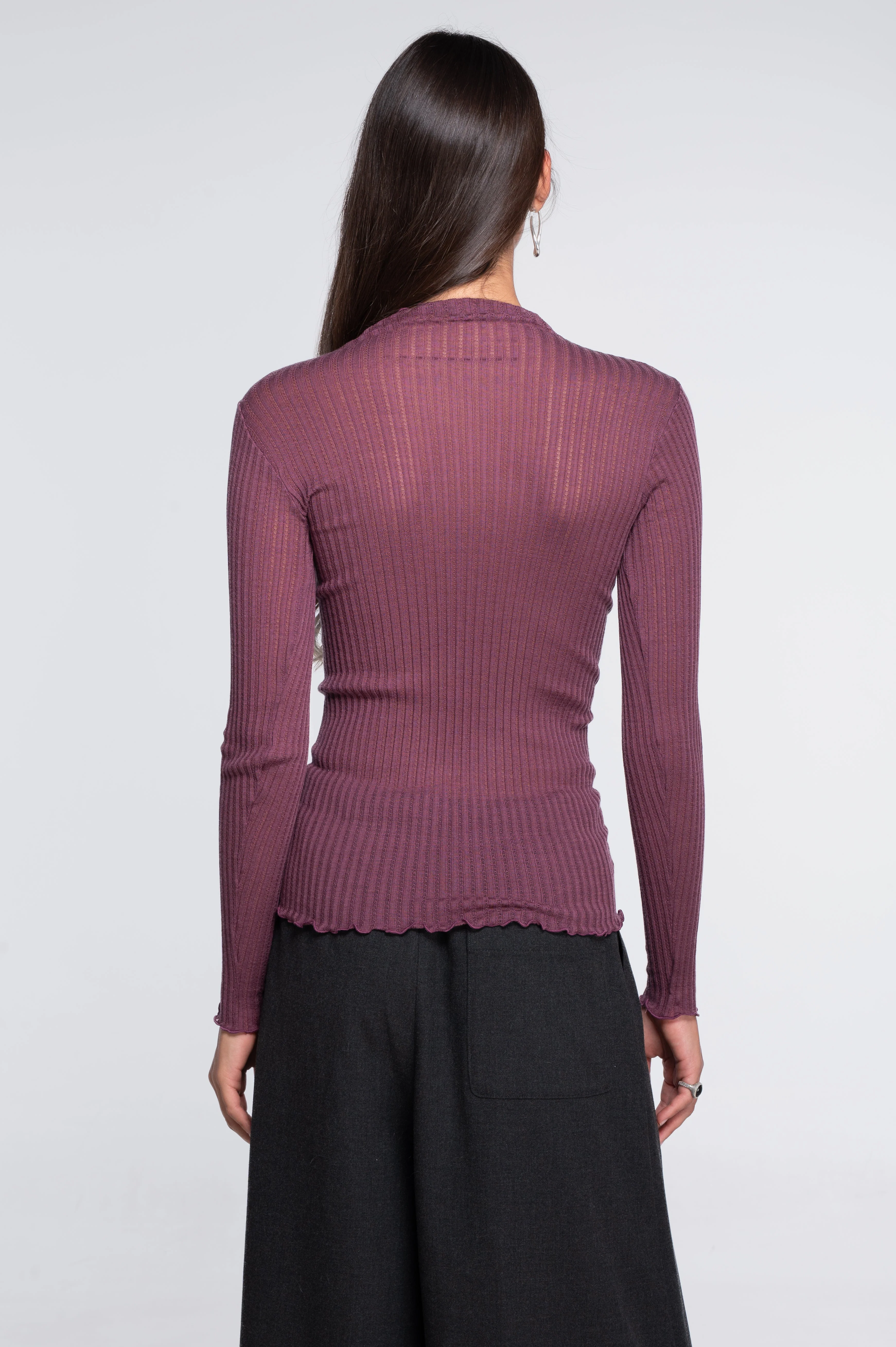 Long sleeves mock neck shirt in ajouré wool and silk 7494 - Image 32