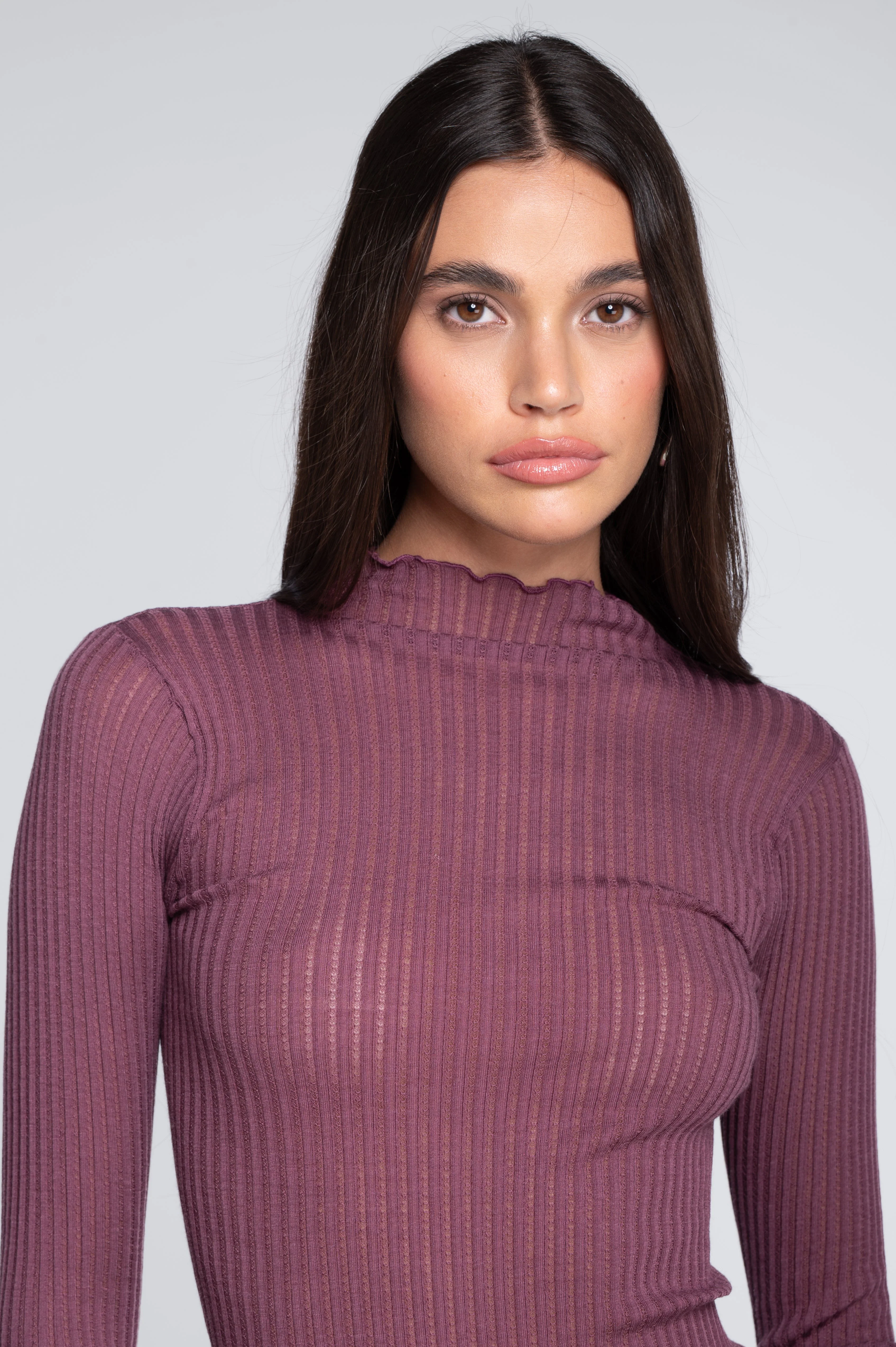 Long sleeves mock neck shirt in ajouré wool and silk 7494 - Image 33
