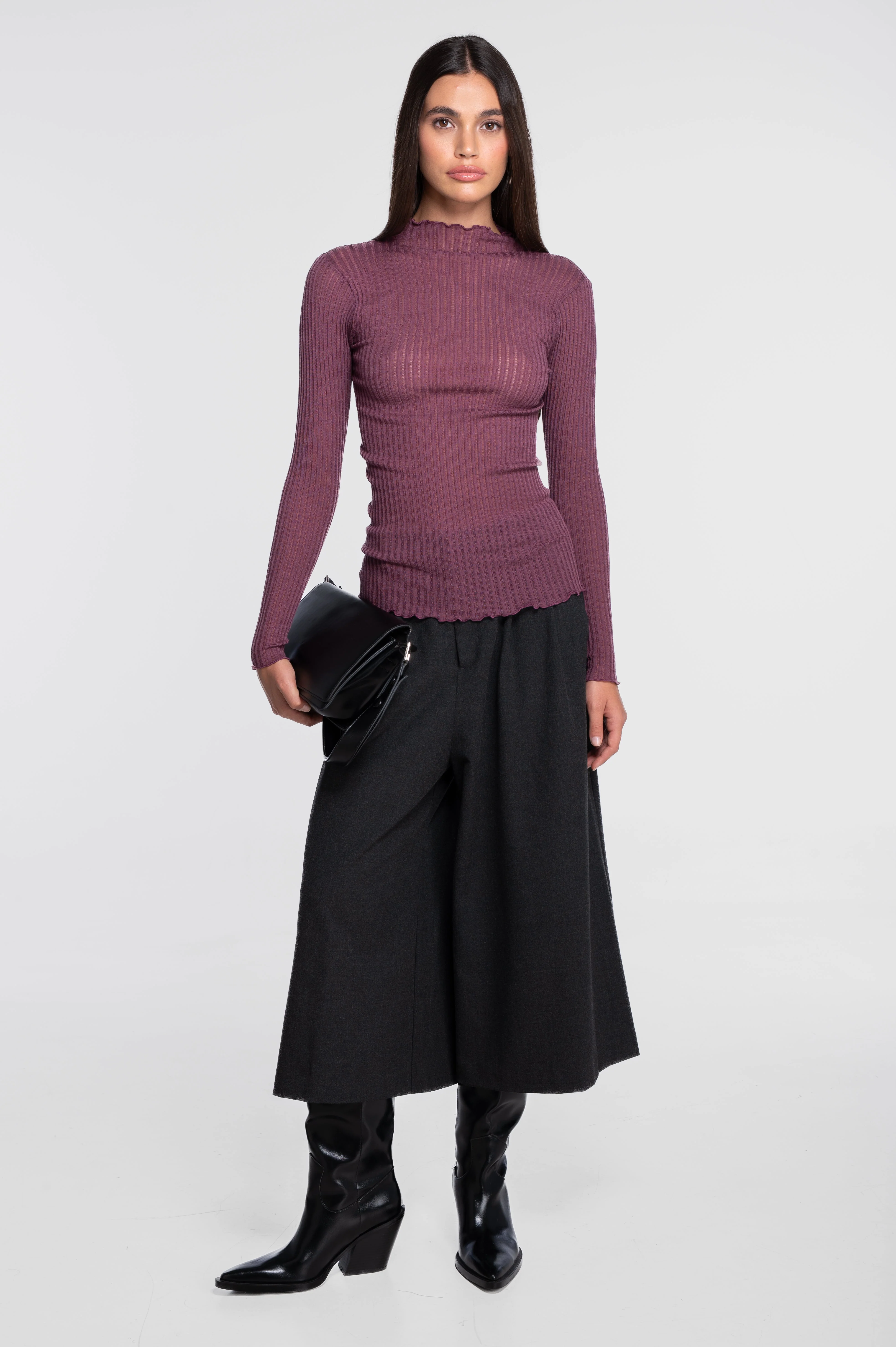 Long sleeves mock neck shirt in ajouré wool and silk 7494 - Image 34