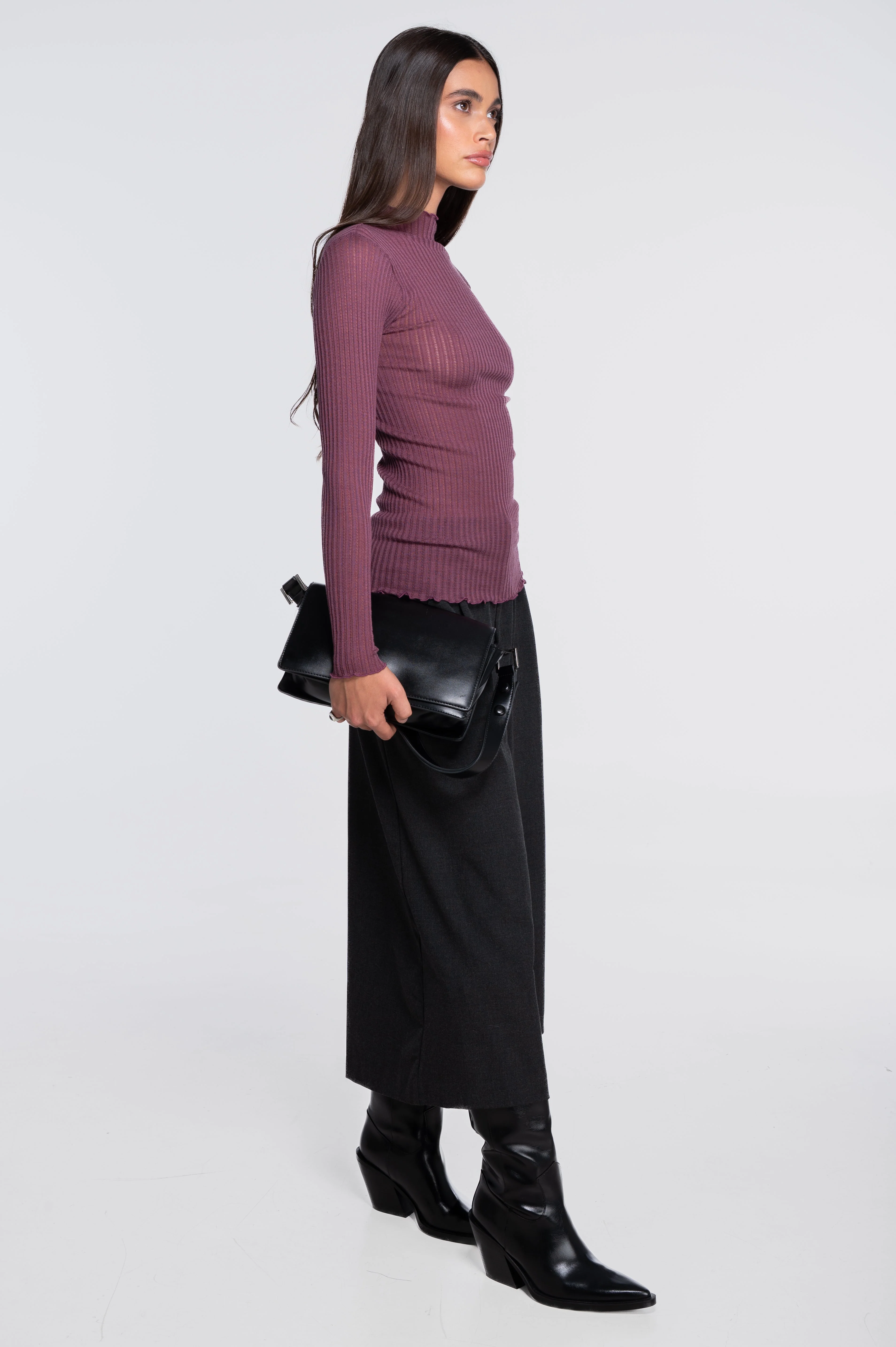 Long sleeves mock neck shirt in ajouré wool and silk 7494 - Image 35