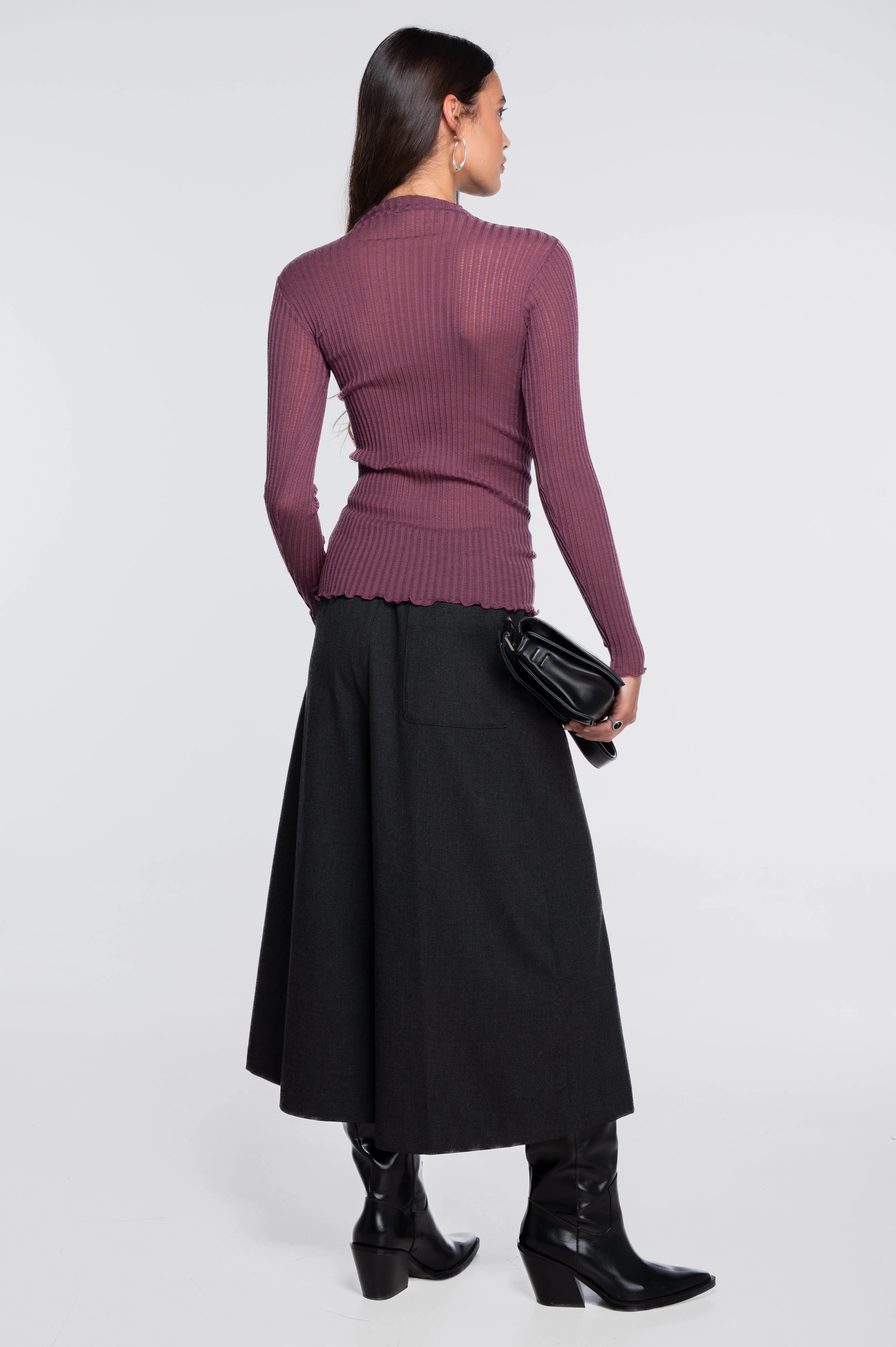Long sleeves mock neck shirt in ajouré wool and silk 7494 - Image 36