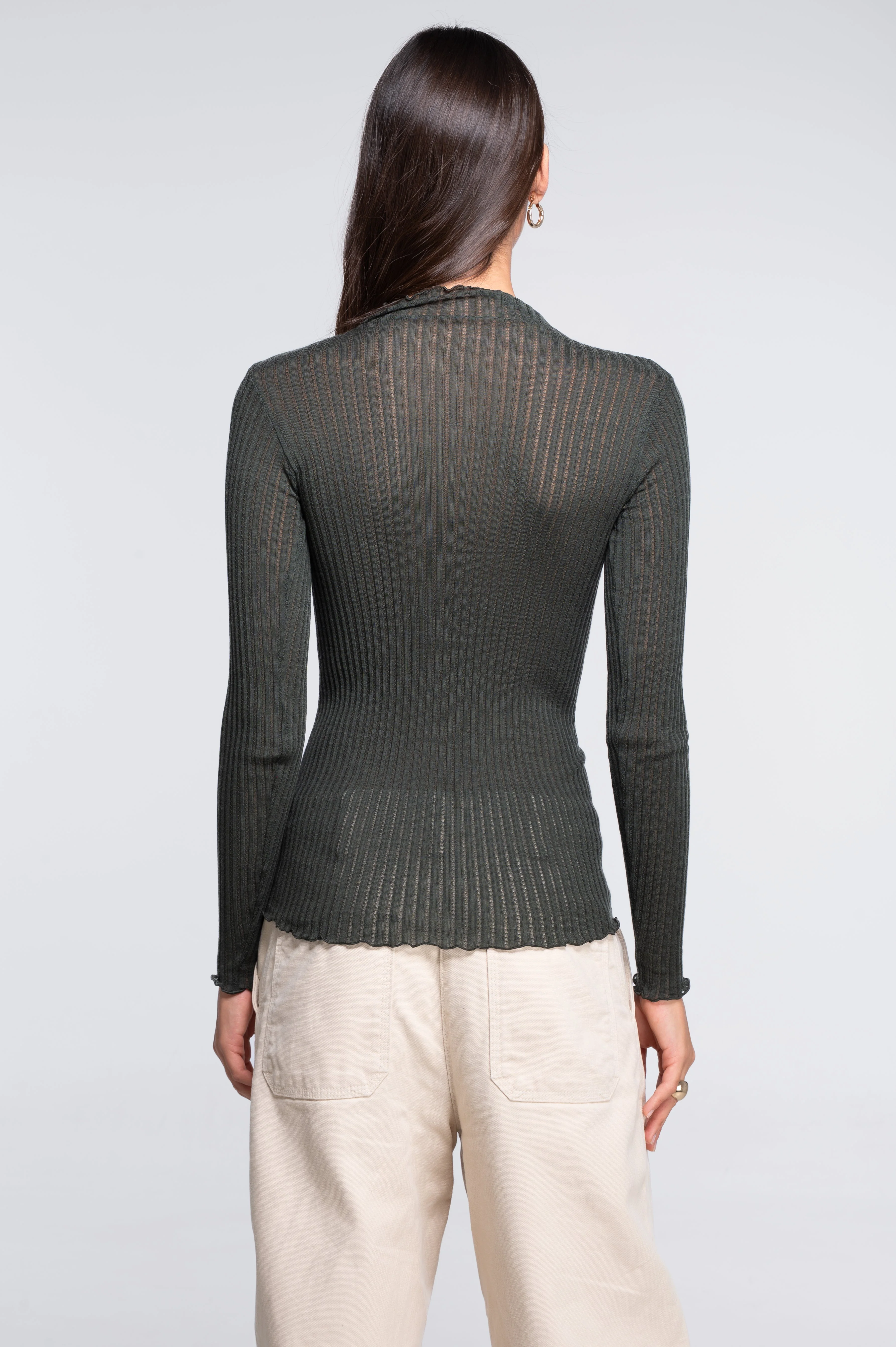 Long sleeves mock neck shirt in ajouré wool and silk 7494 - Image 38