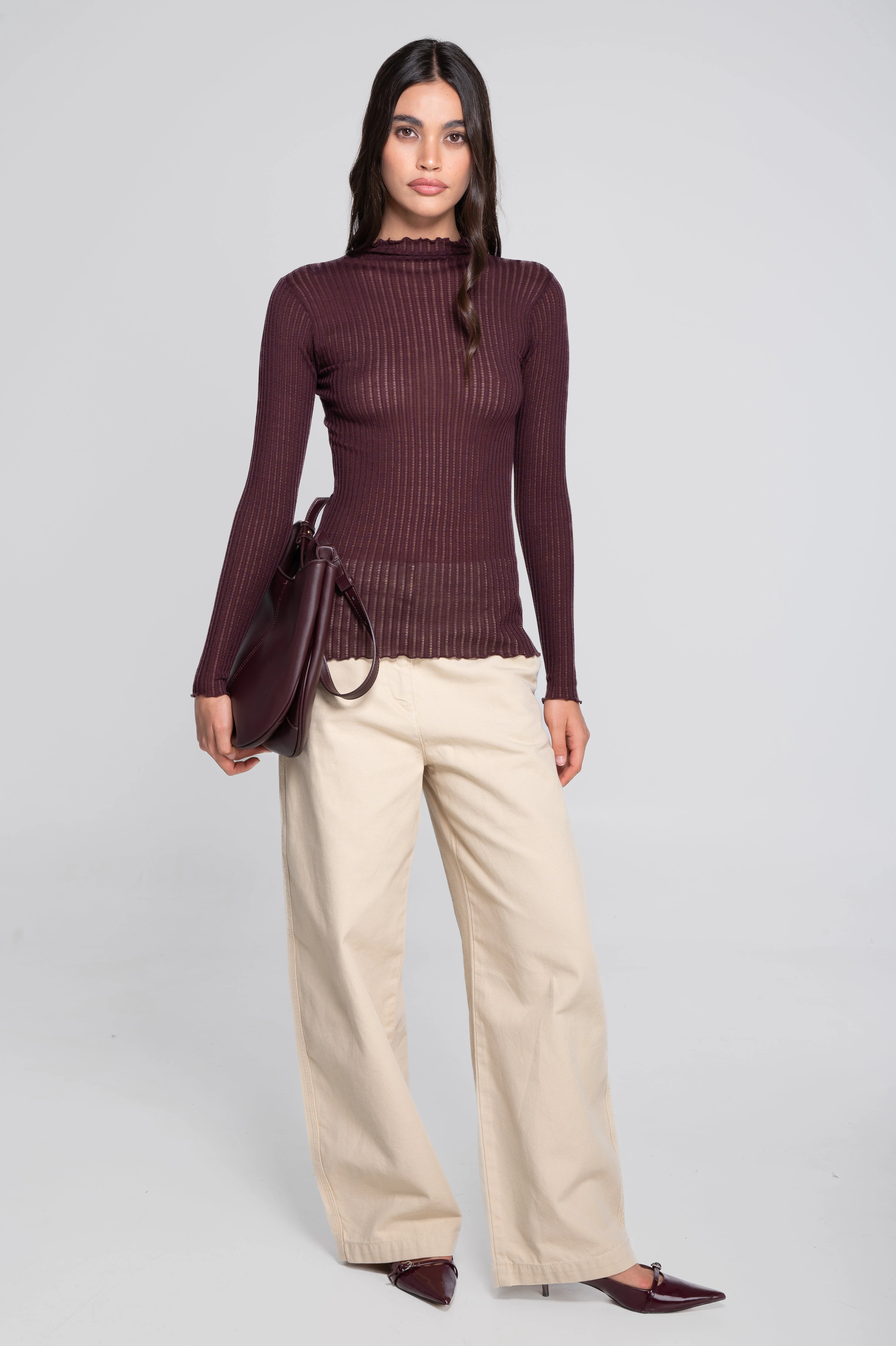 Long sleeves mock neck shirt in ajouré wool and silk 7494 - Image 4