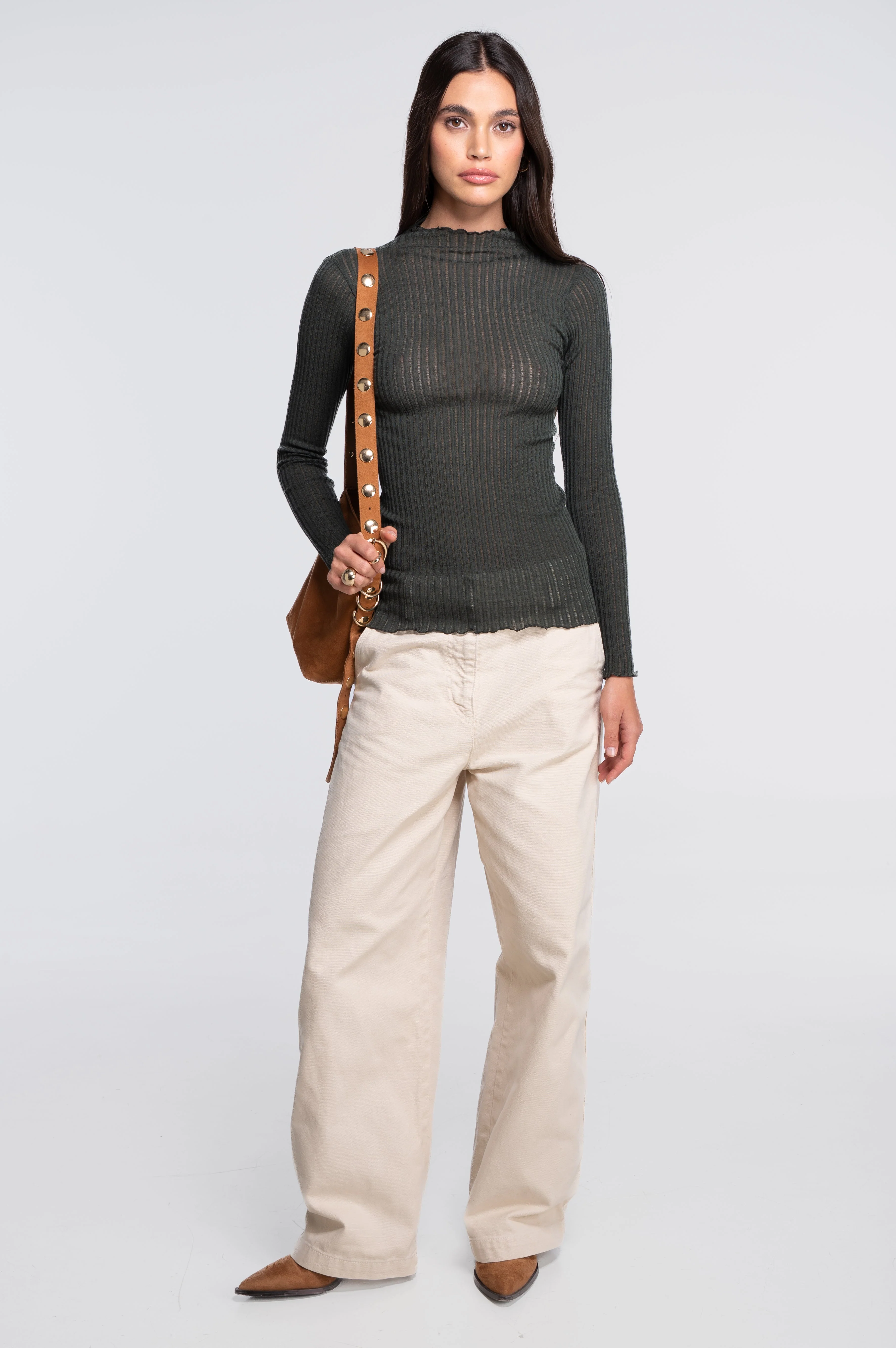 Long sleeves mock neck shirt in ajouré wool and silk 7494 - Image 40