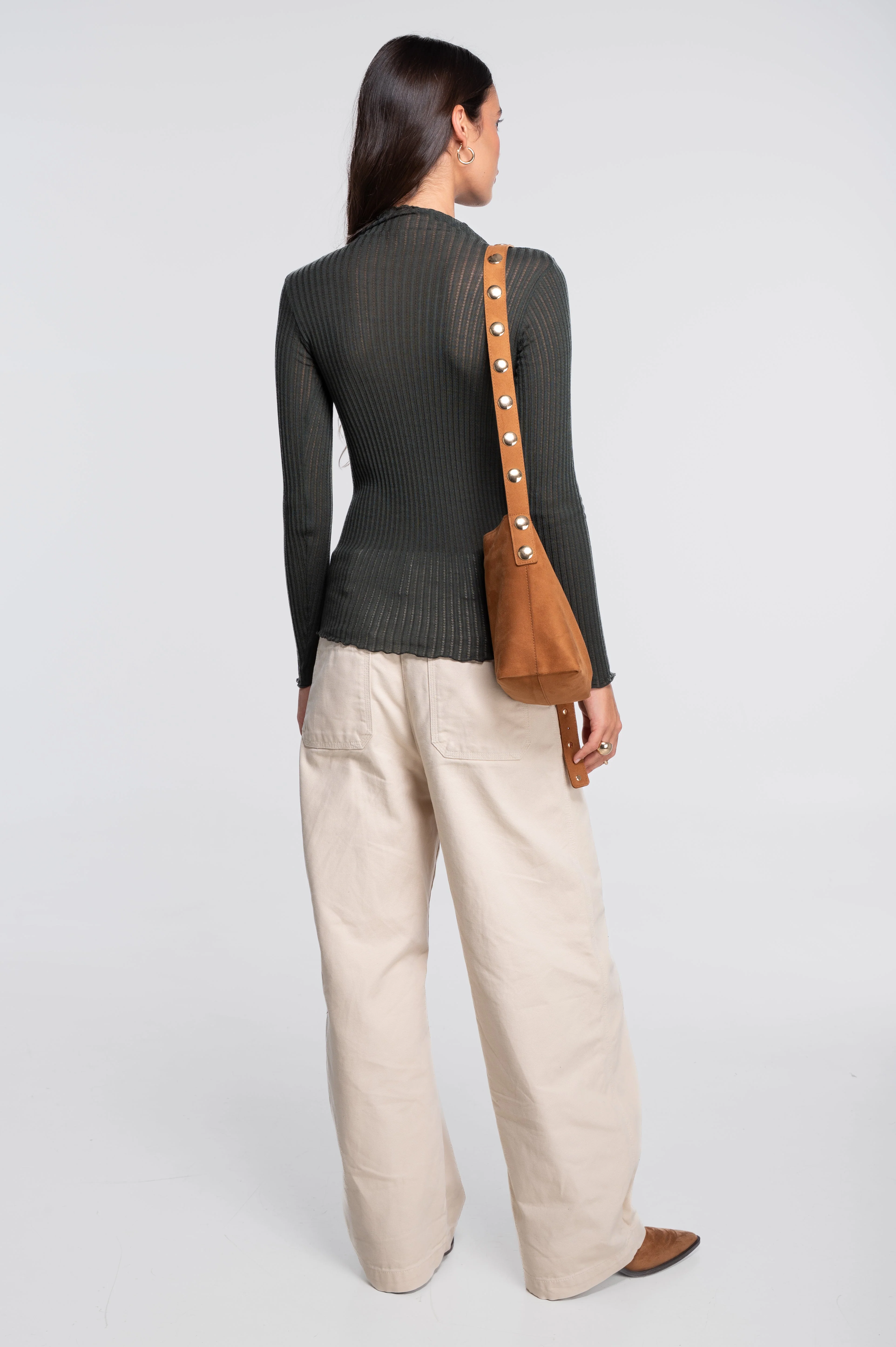 Long sleeves mock neck shirt in ajouré wool and silk 7494 - Image 42