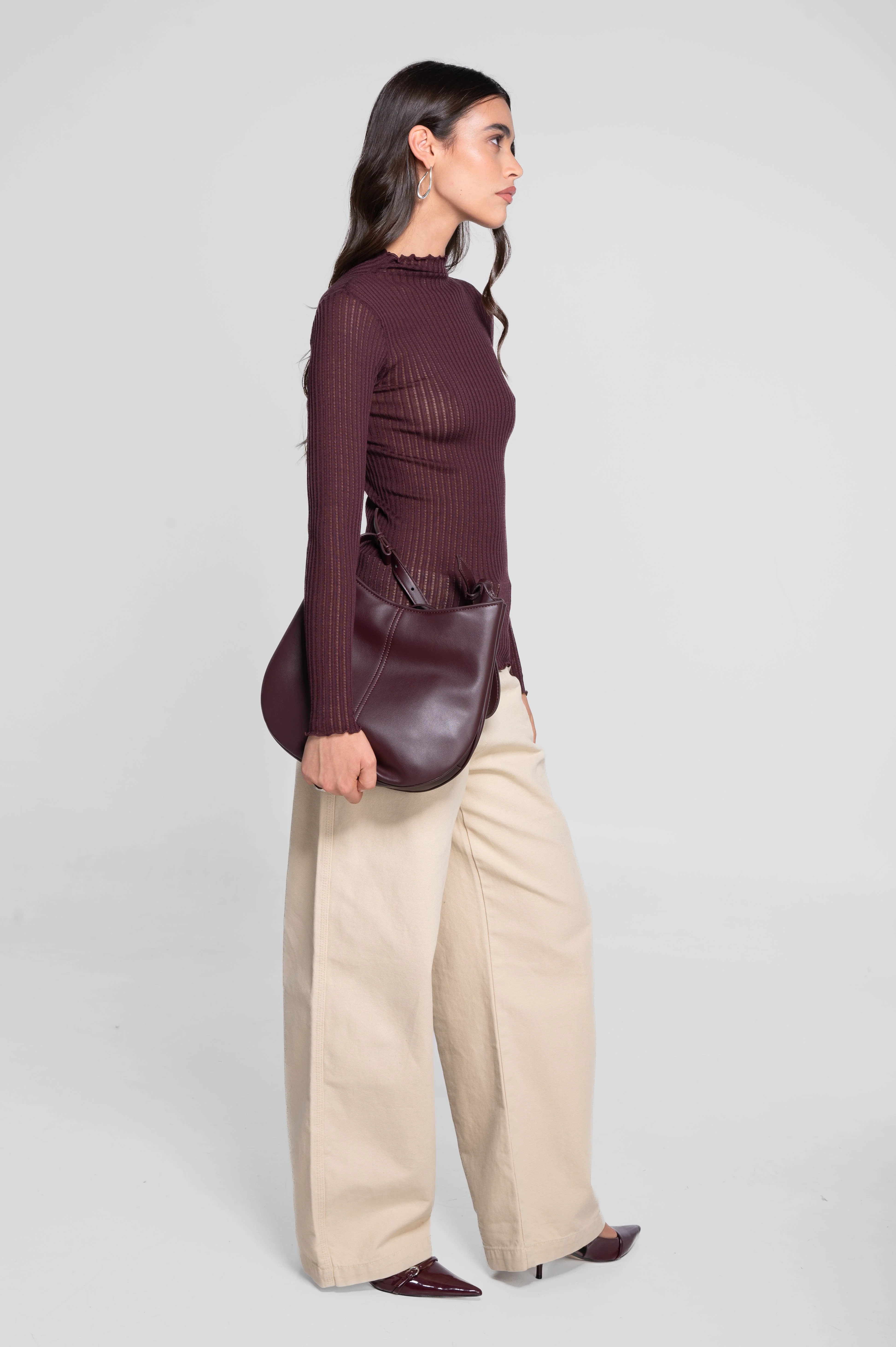 Long sleeves mock neck shirt in ajouré wool and silk 7494 - Image 5