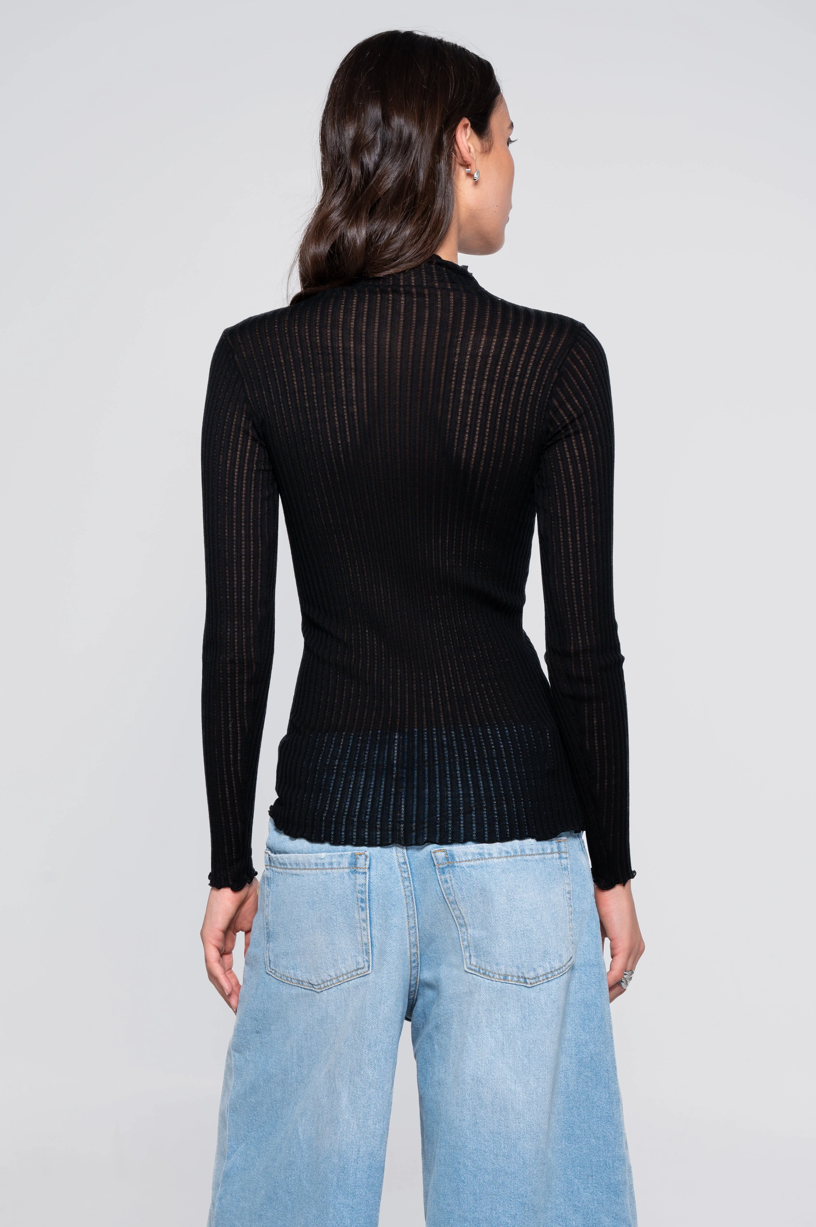 Long sleeves mock neck shirt in ajouré wool and silk 7494 - Image 8