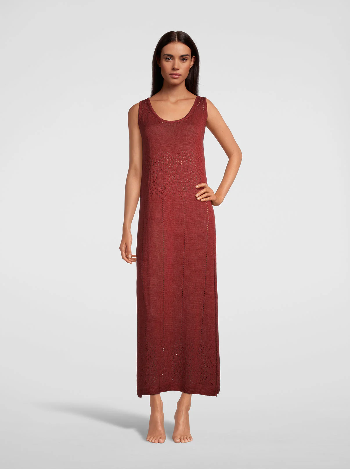 Sleeveless Long Dress knit in pure linen 6588 - Image 4