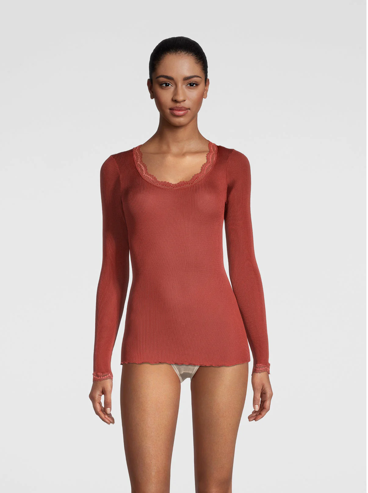 Long sleeve shirt in organzine silk with Leavers lace 9476 - Image 14
