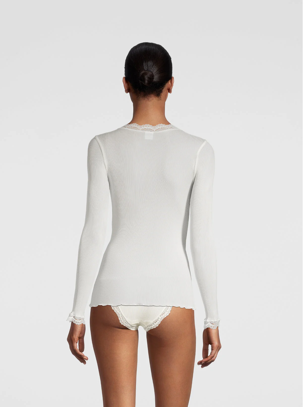 Long sleeve shirt in organzine silk with Leavers lace 9476 - Image 2