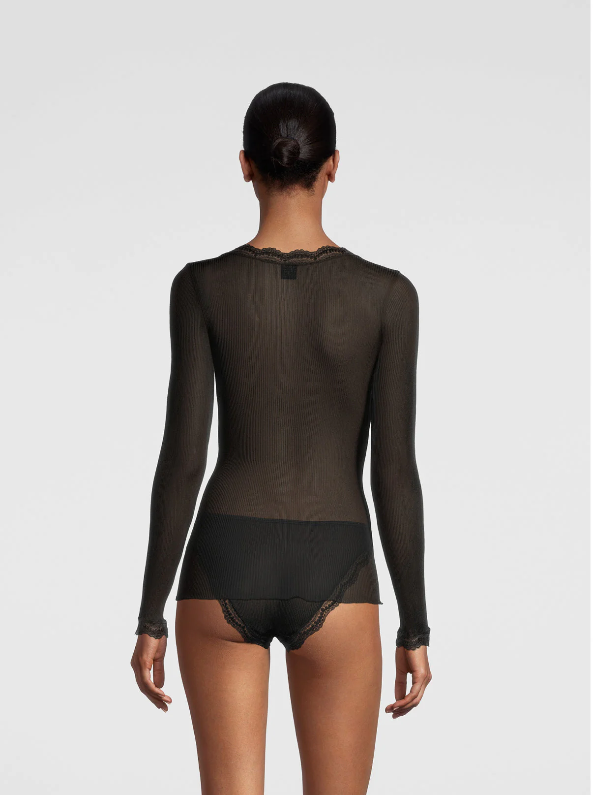 Long sleeve shirt in organzine silk with Leavers lace 9476 - Image 5