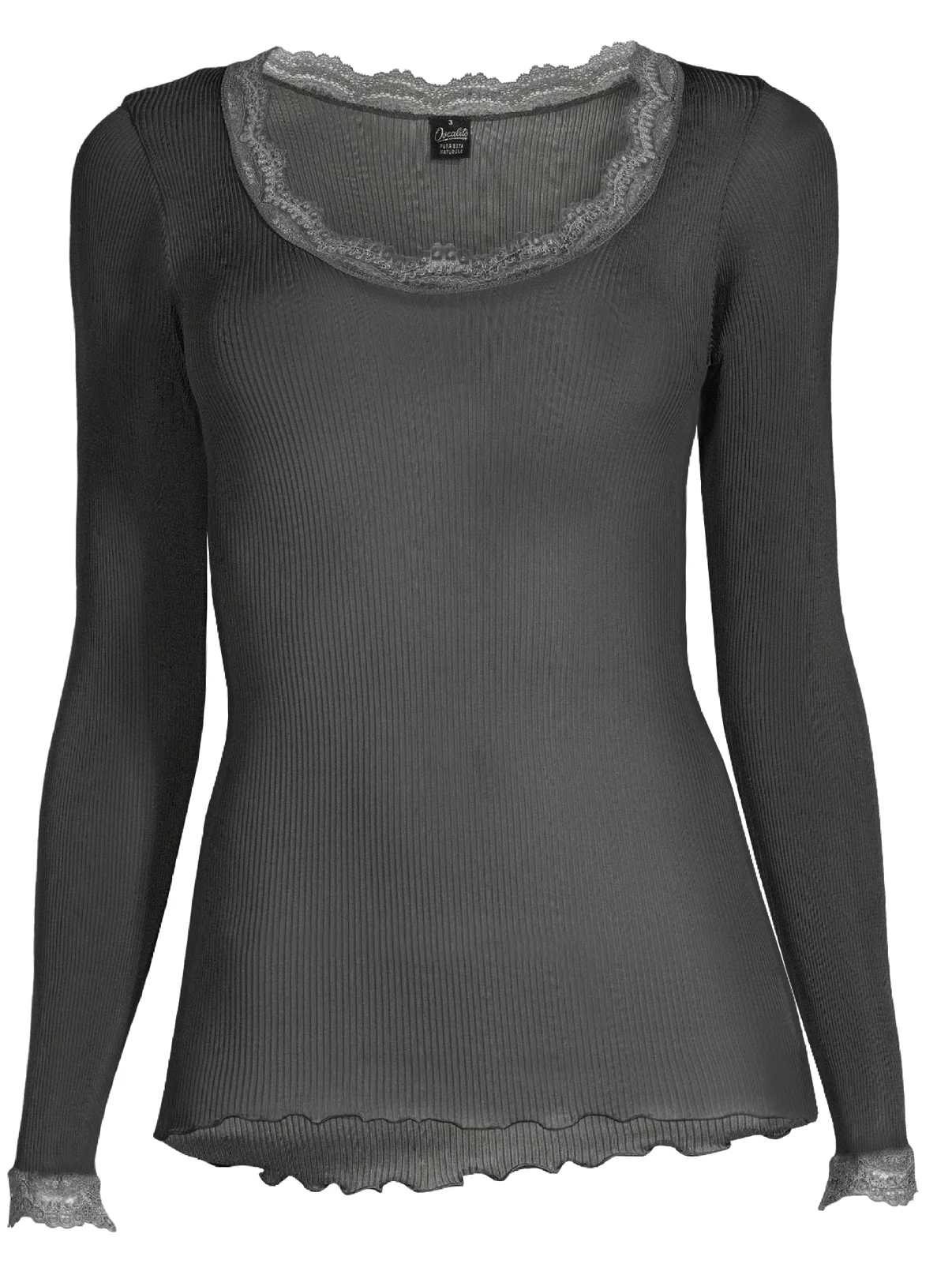 Long sleeve shirt in organzine silk with Leavers lace 9476 - Image 8