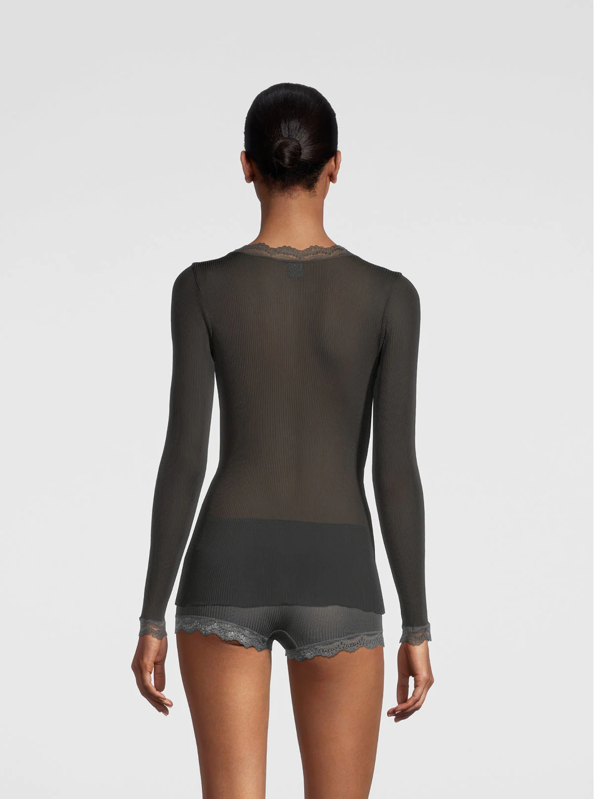 Long sleeve shirt in organzine silk with Leavers lace 9476 - Image 9