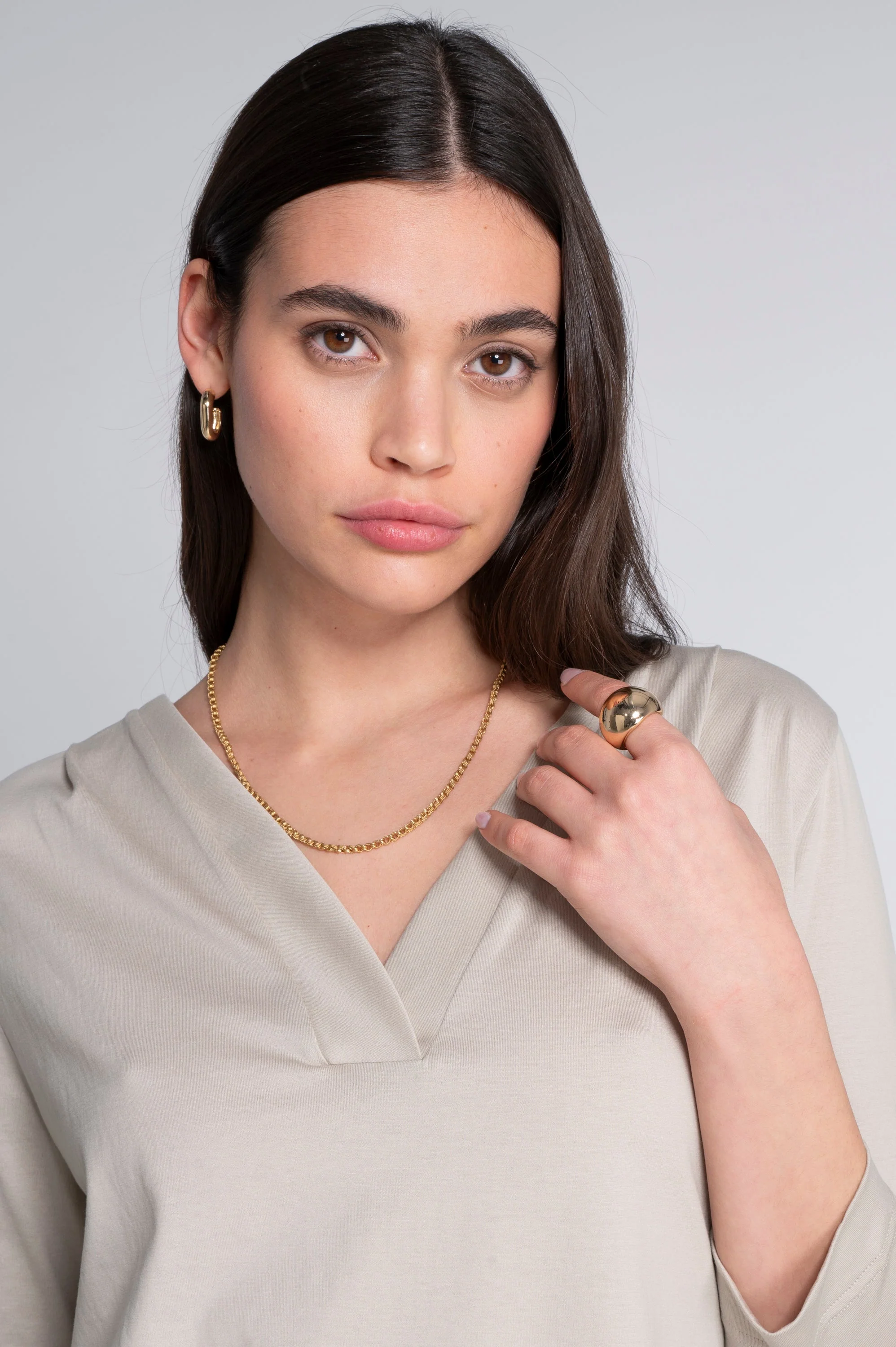 V neck flared shirt in jersey cotton 408 - Image 3