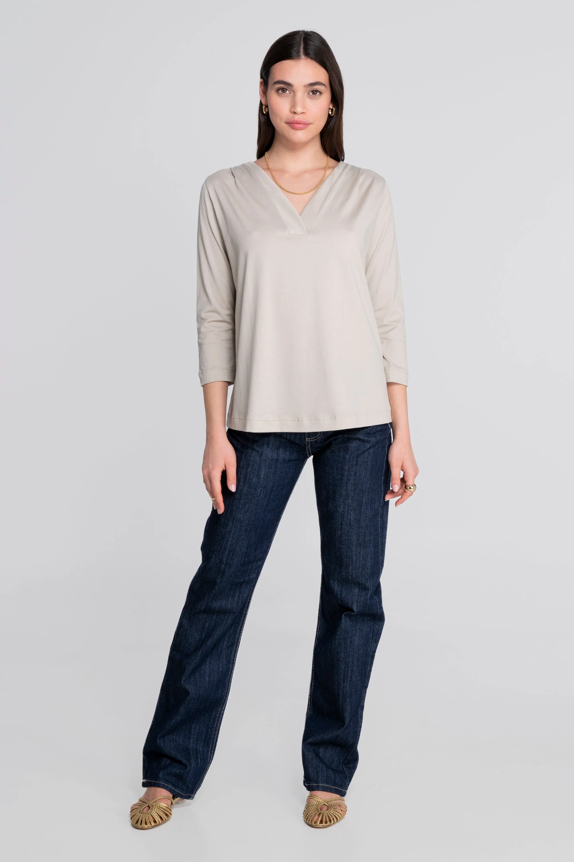 V neck flared shirt in jersey cotton 408 - Image 4