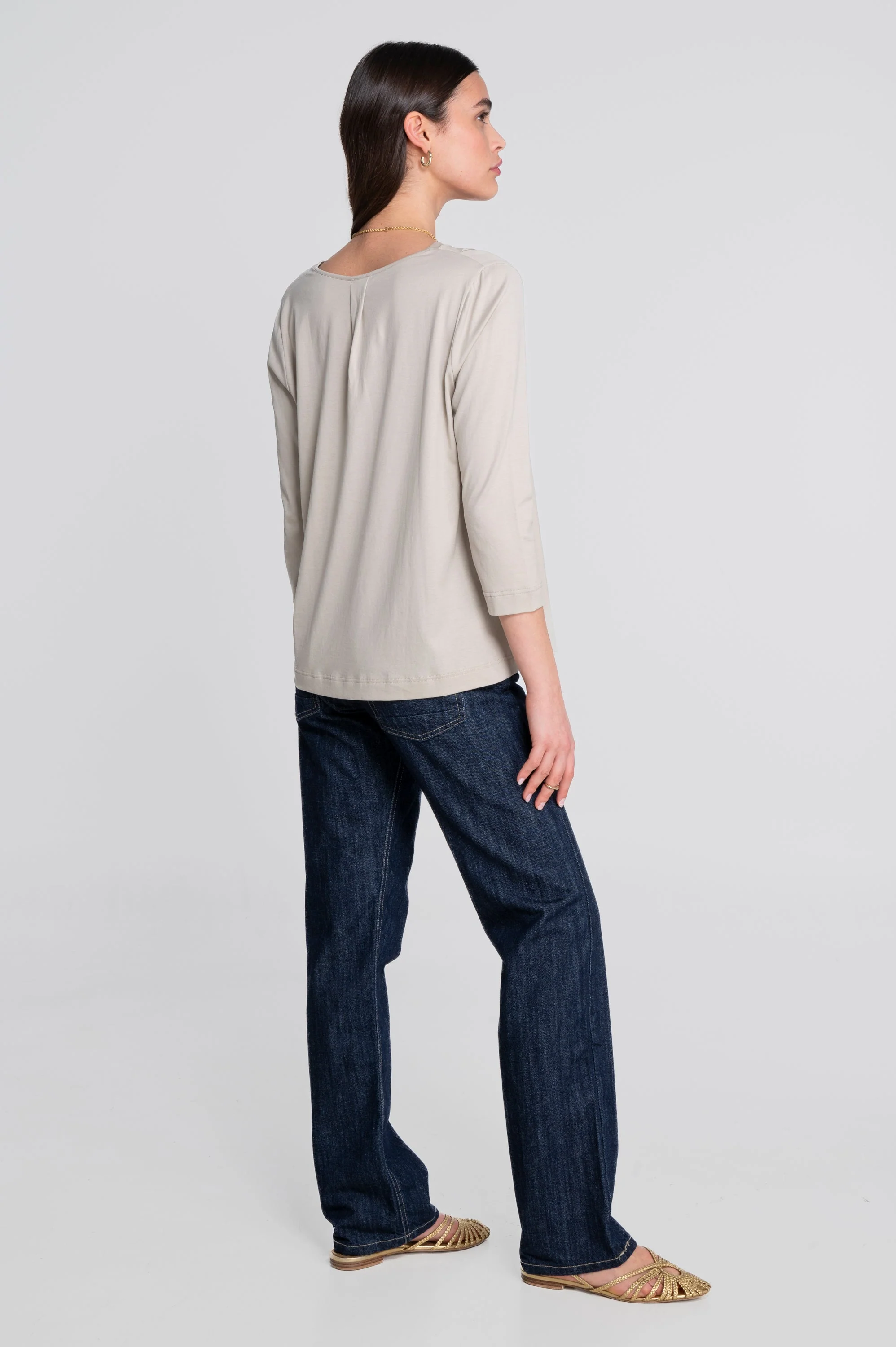 V neck flared shirt in jersey cotton 408 - Image 5