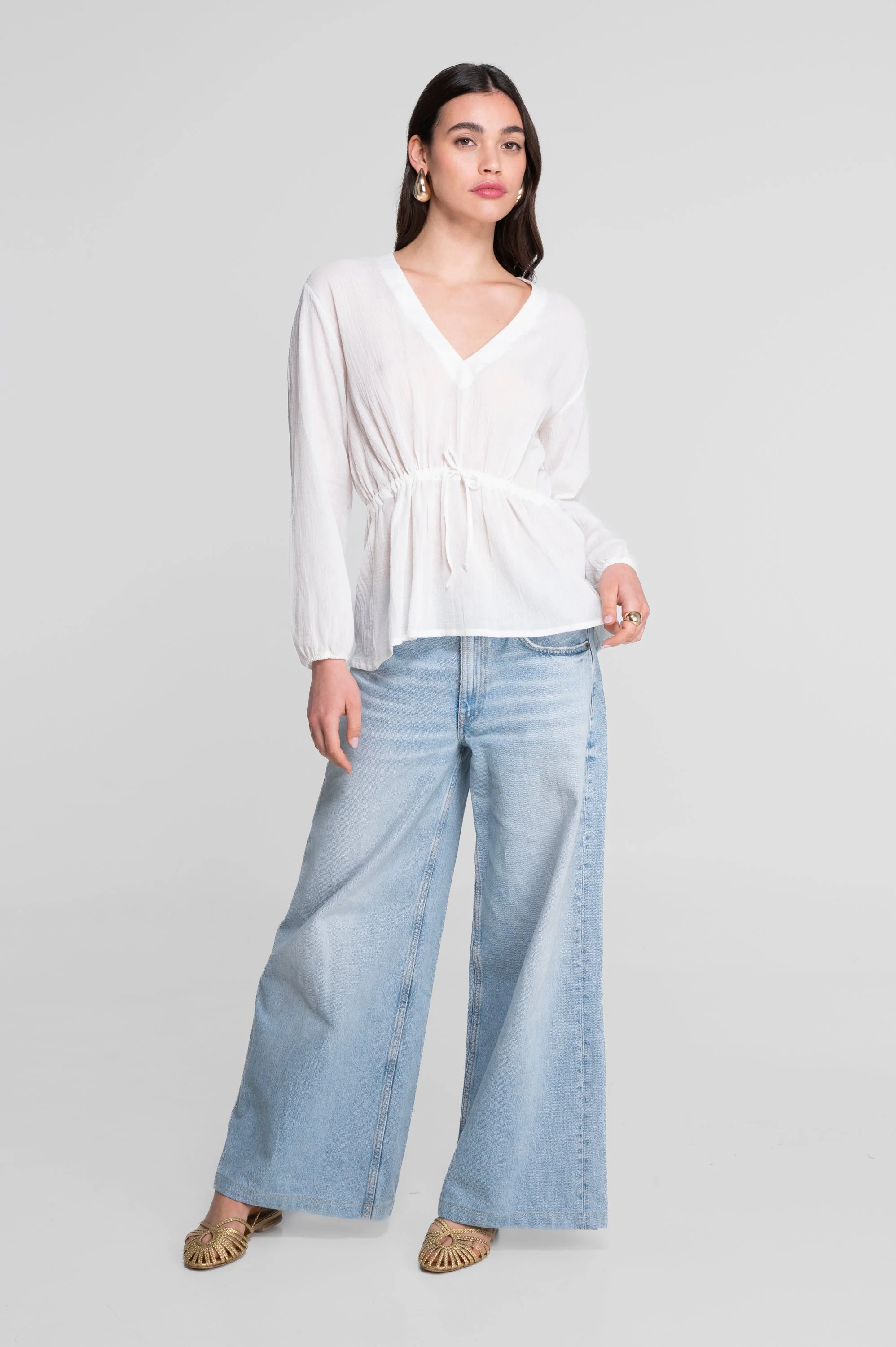 Drawstring blouse in cotton crêpe 7543 - Image 5