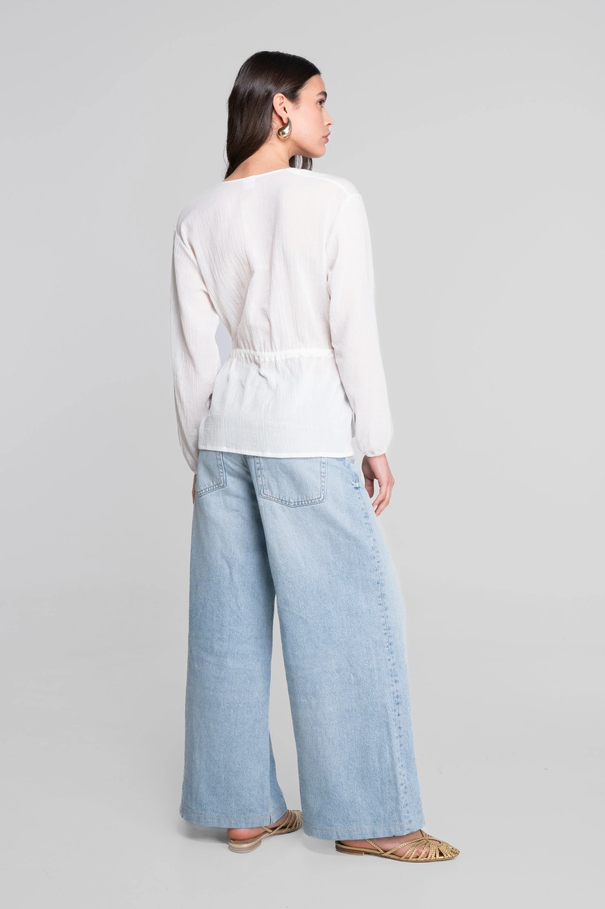 Drawstring blouse in cotton crêpe 7543 - Image 6