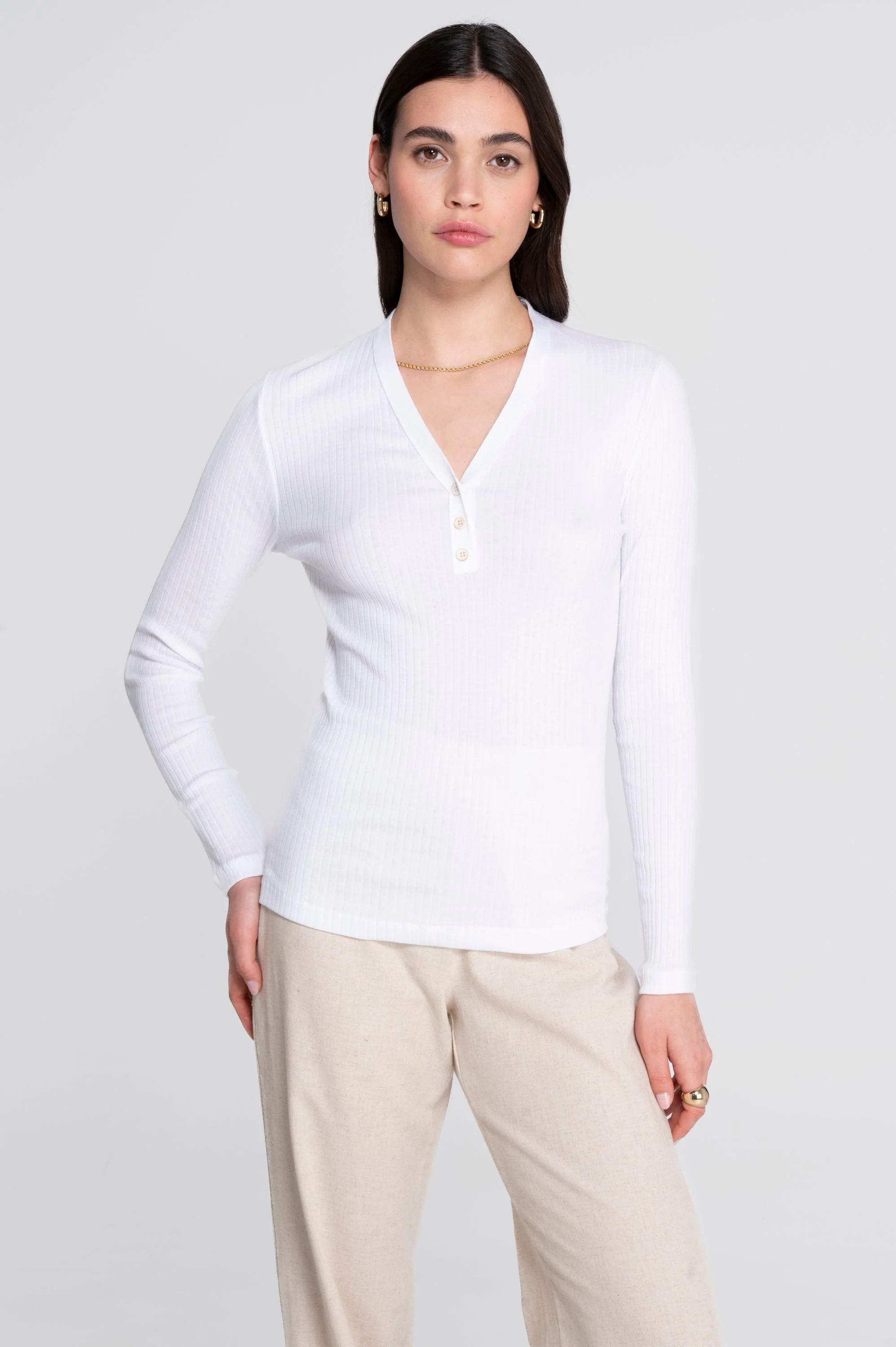 Cotton long sleeves henley shirt 7565 - Image 7