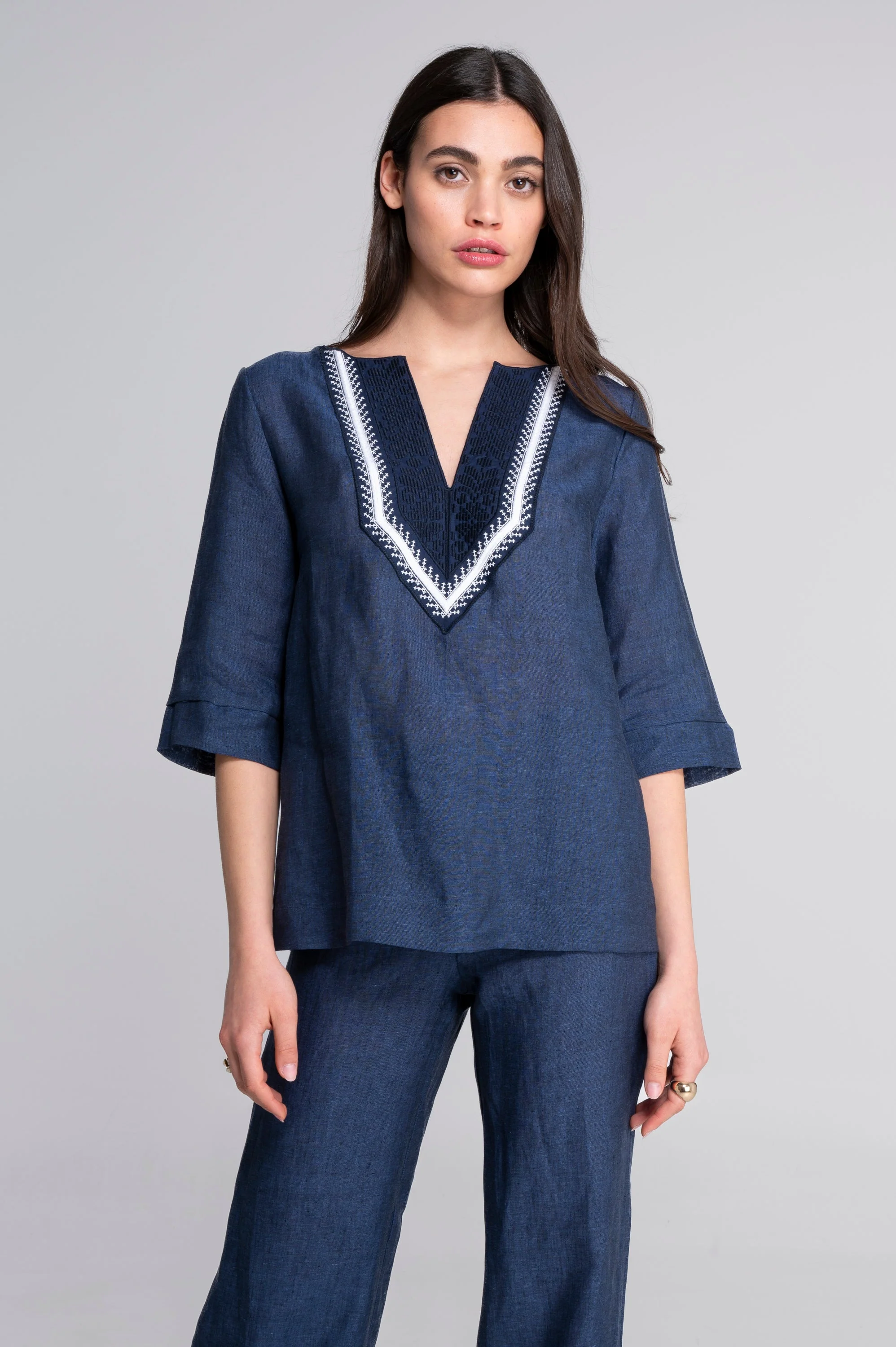Linen blouse with ethnic embroidery 7531 - Image 6
