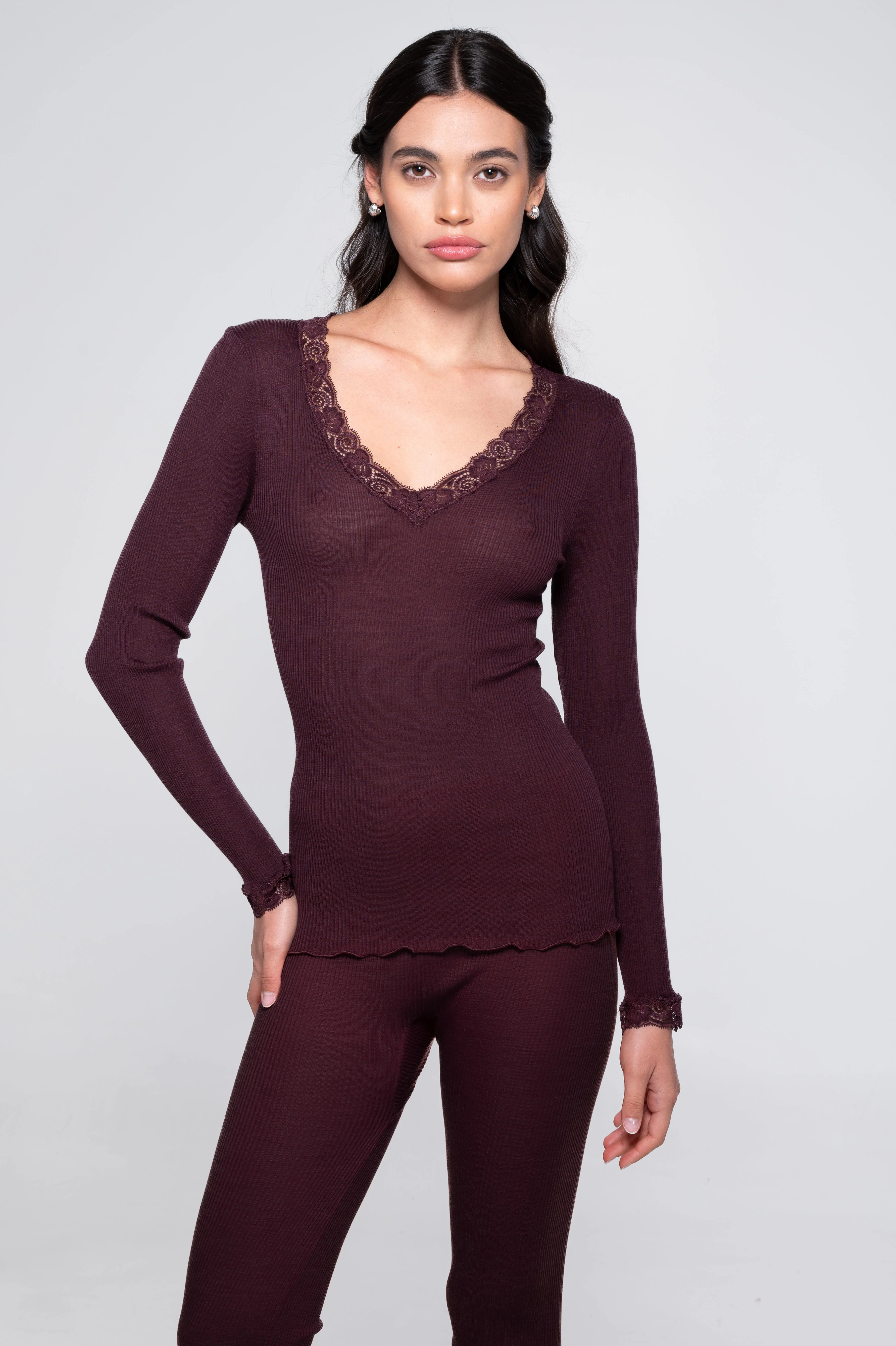 Wool and silk long sleeves shirt with leavers lace 3404 - Image 3