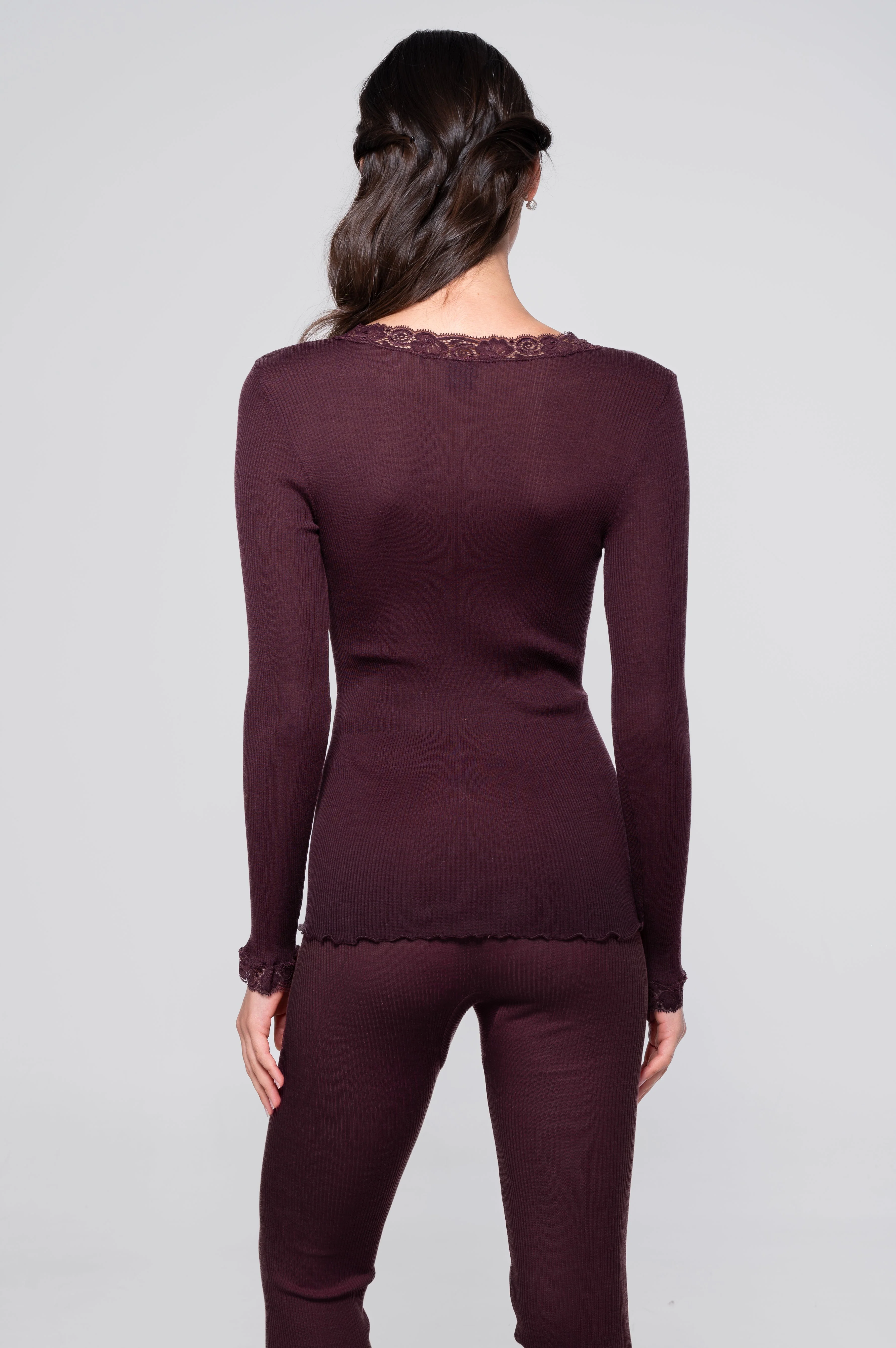 Wool and silk long sleeves shirt with leavers lace 3404 - Image 4