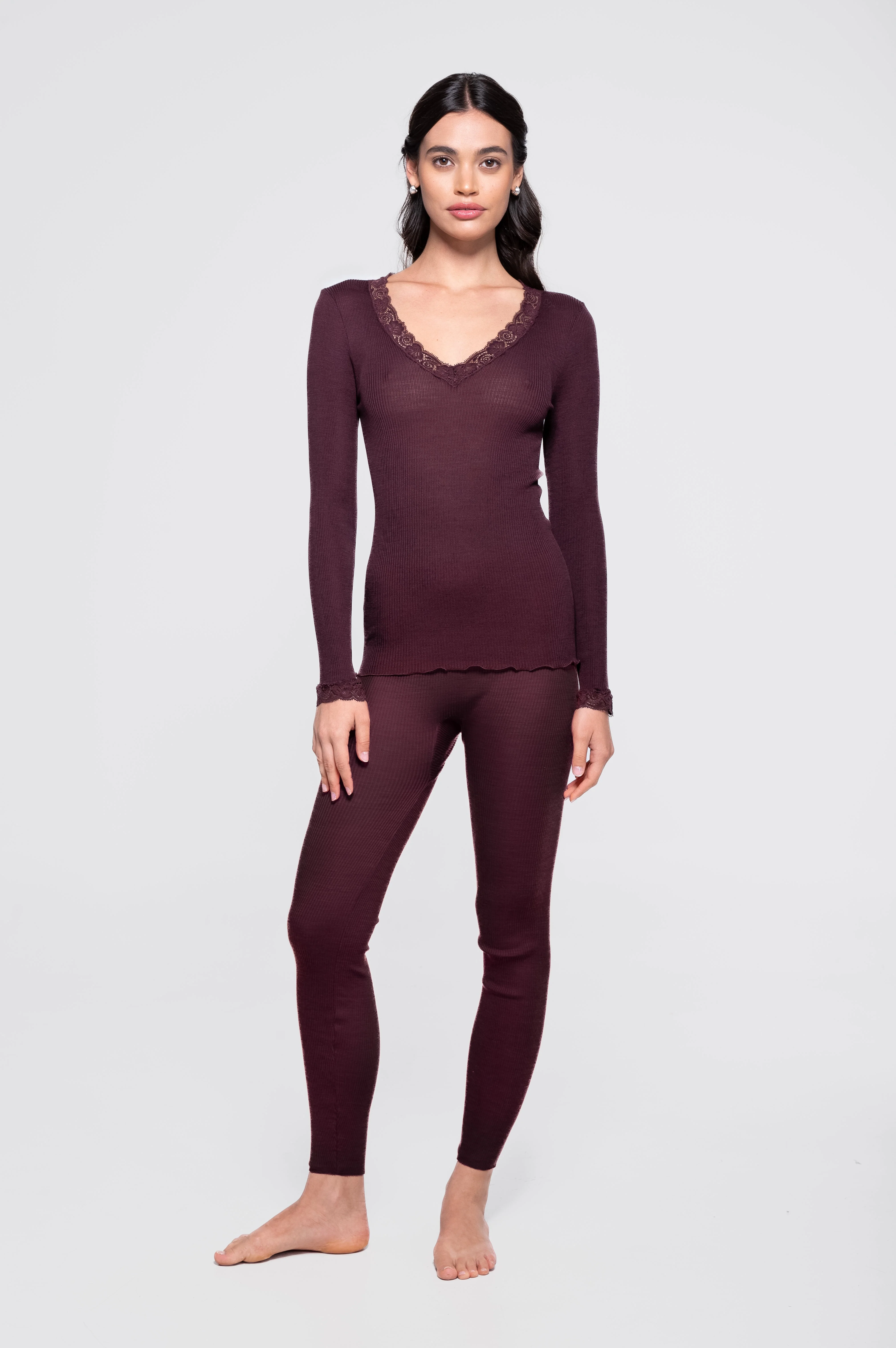 Wool and silk long sleeves shirt with leavers lace 3404 - Image 5