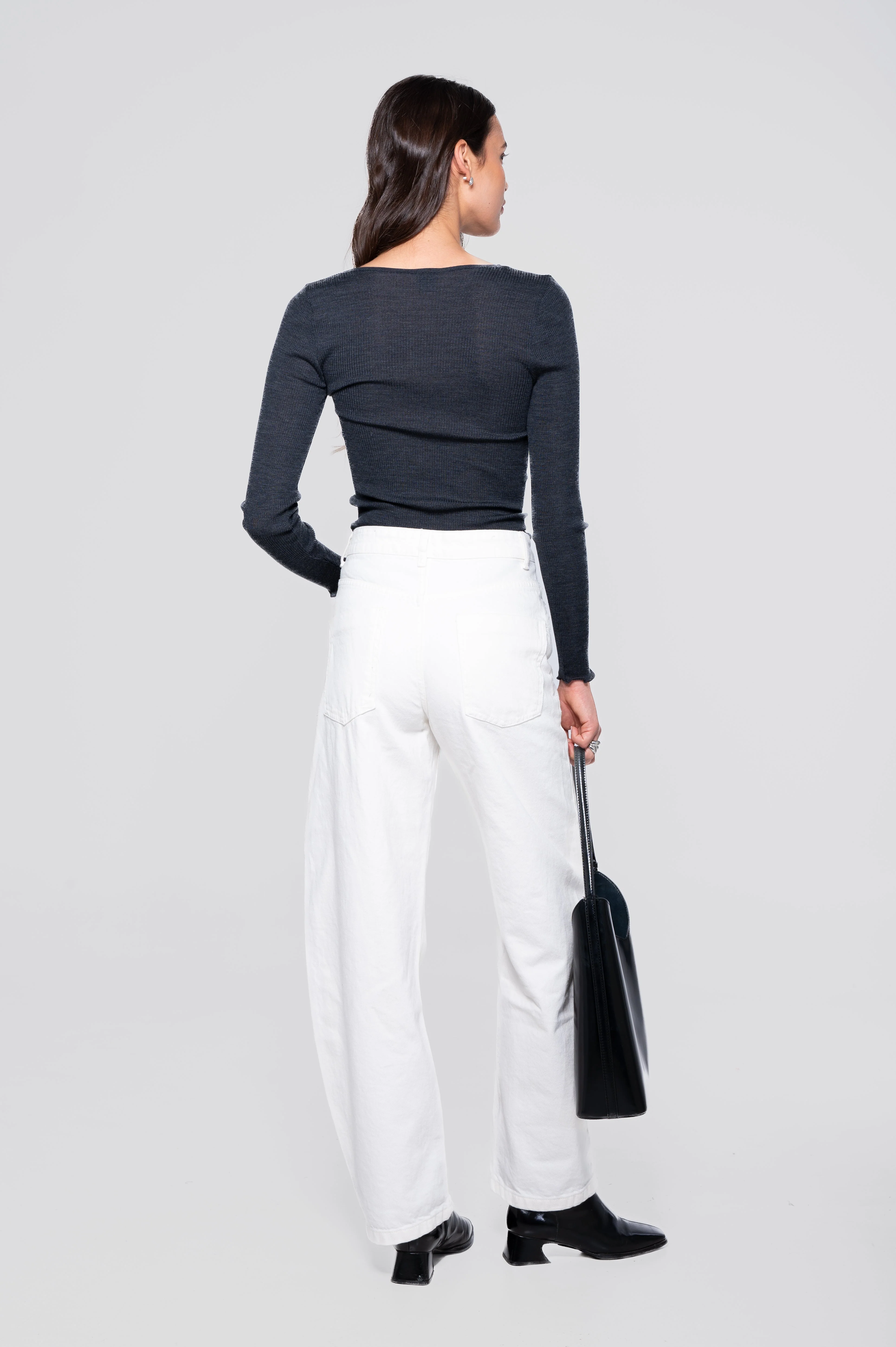 Wool and silk long sleeves V neck shirt 3486 - Image 19