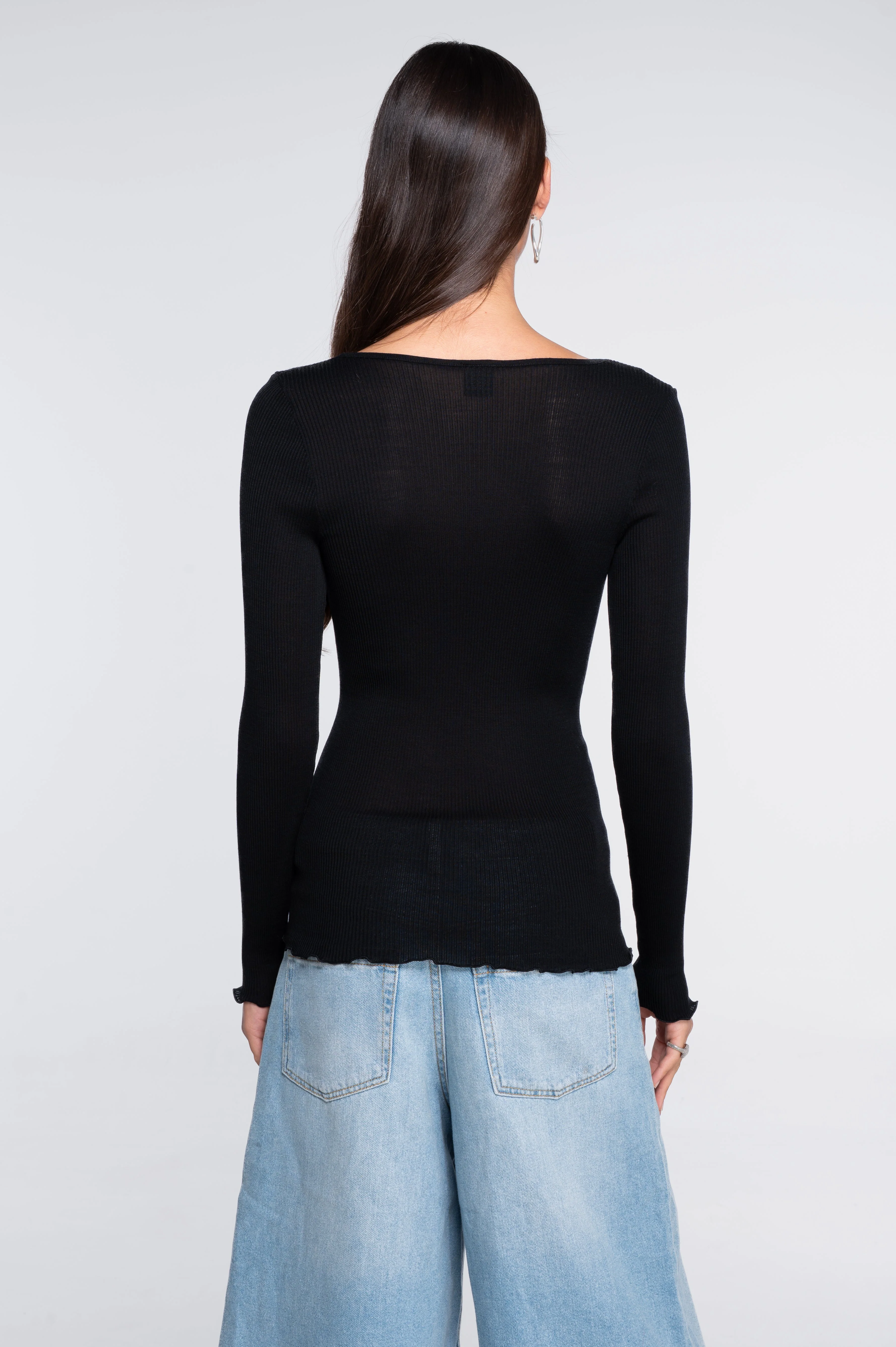 Wool and silk long sleeves V neck shirt 3486 - Image 3