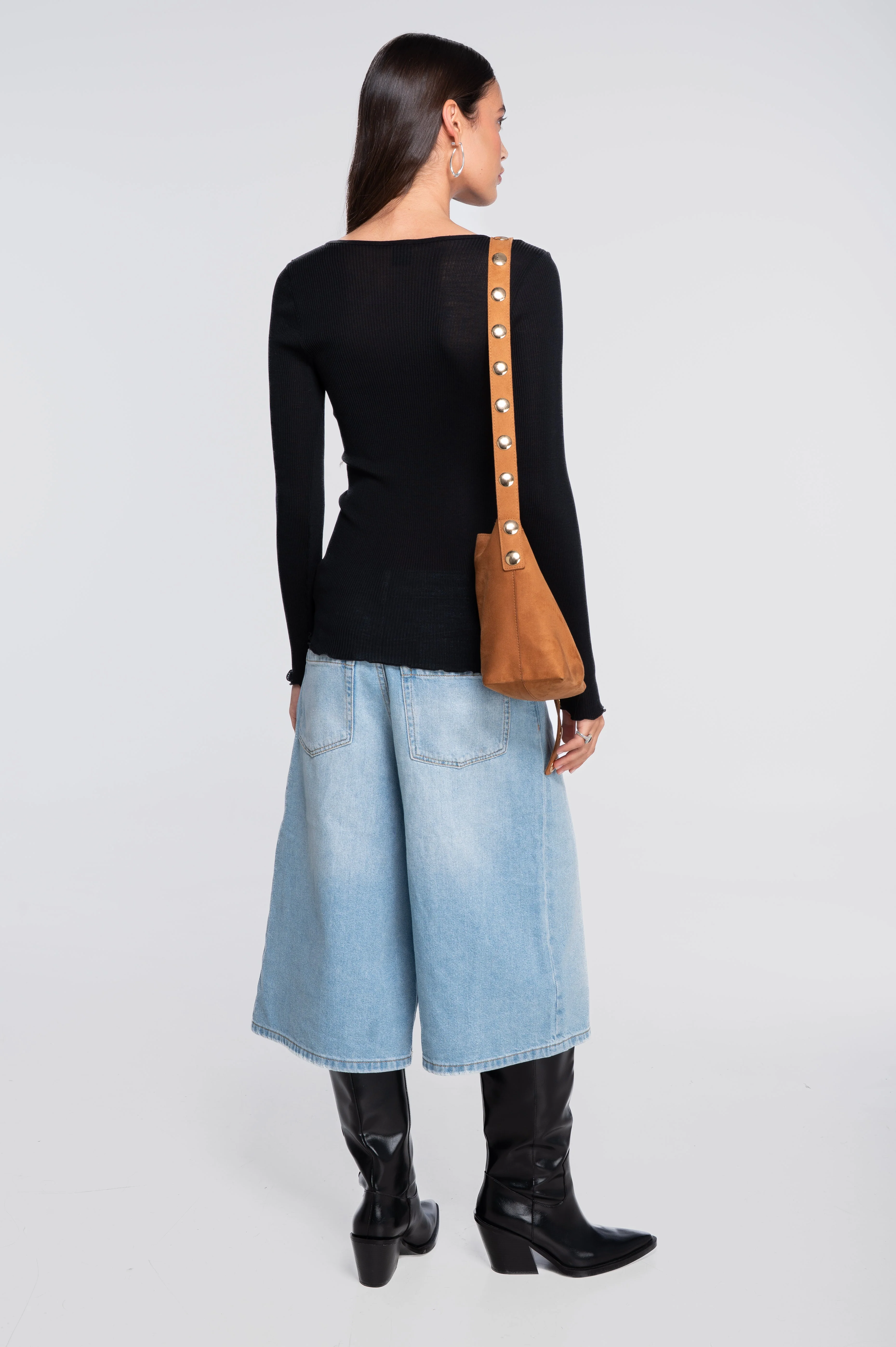 Wool and silk long sleeves V neck shirt 3486 - Image 6