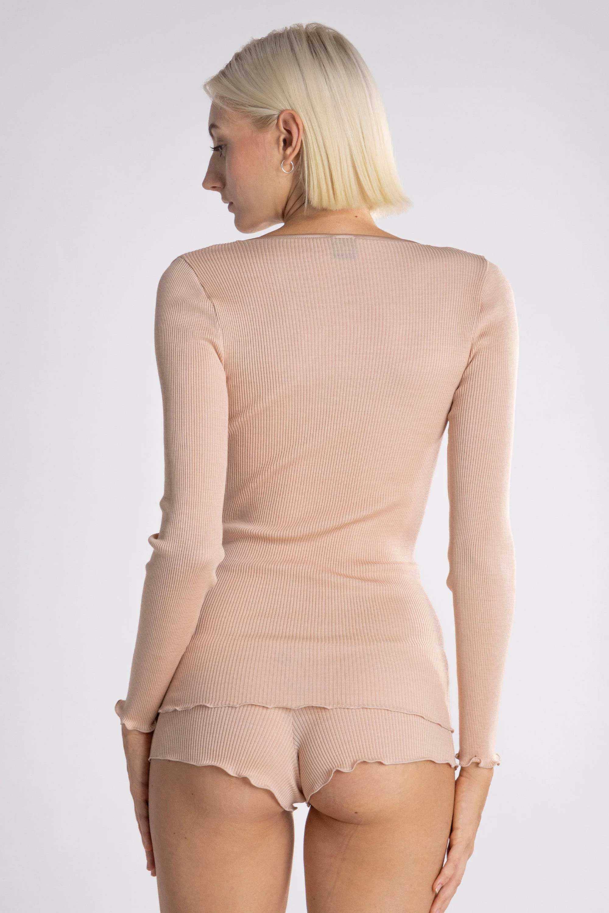 Satin Wool and Silk V neck Longsleeved top 4248 - Image 2