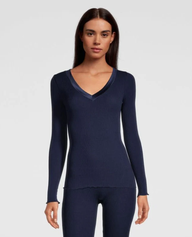 Satin Wool and Silk V neck Longsleeved top 4248 - Image 4