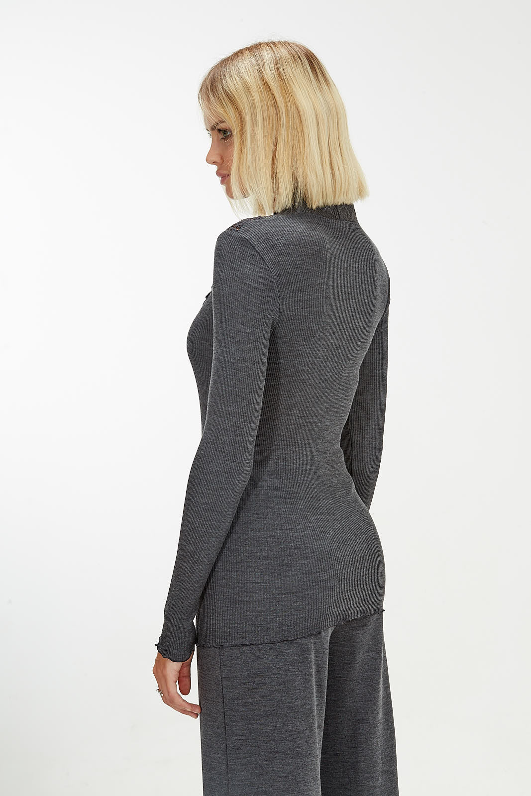 Wool &Silk Longsleeves shirt with Tartan Macramé 5806 - Image 4