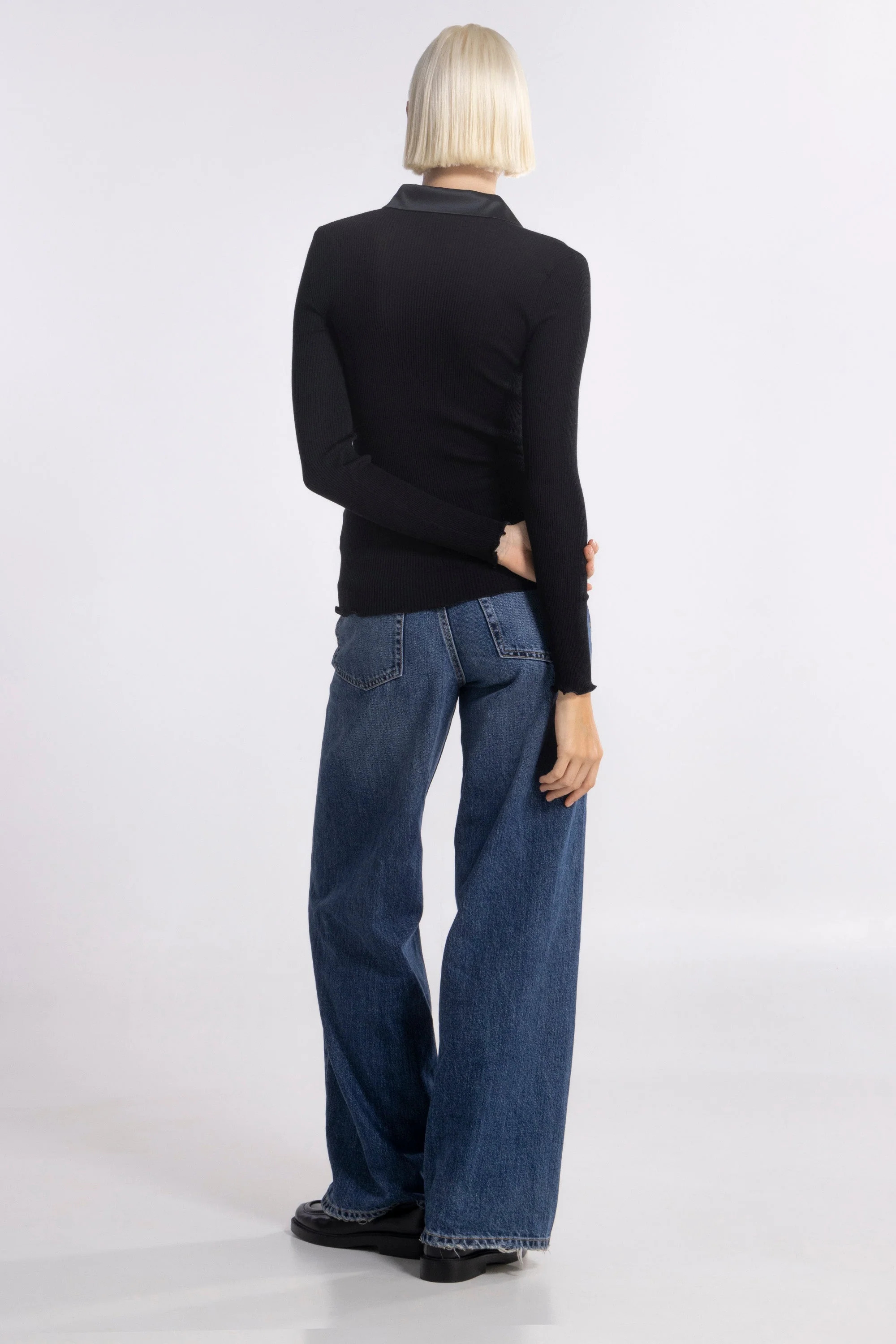 Wool and silk long sleeves shirt with satin opening 6350 - Image 17