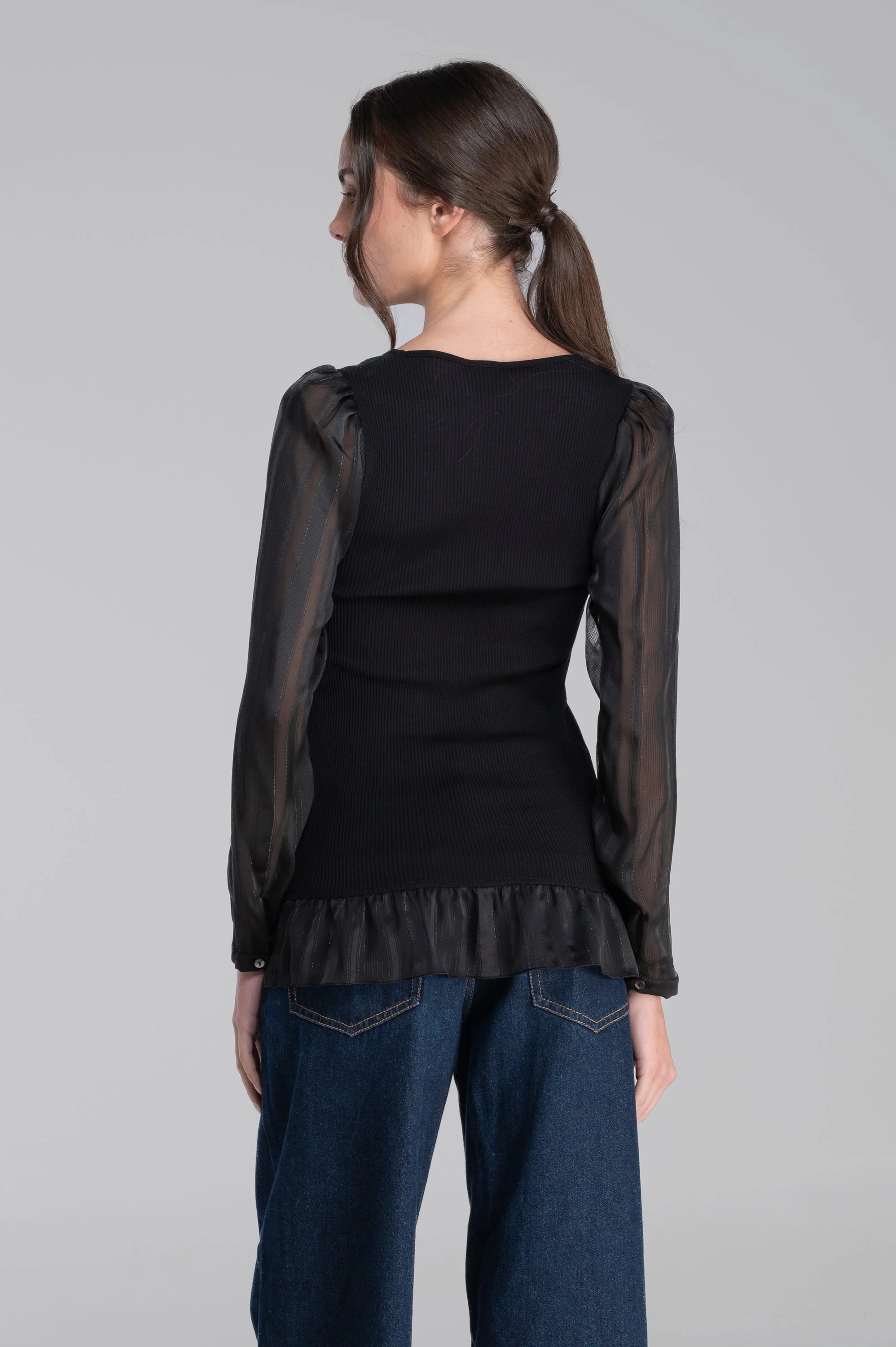 Wool and silk long sleeves shirt with chiffon 7447 - Image 3